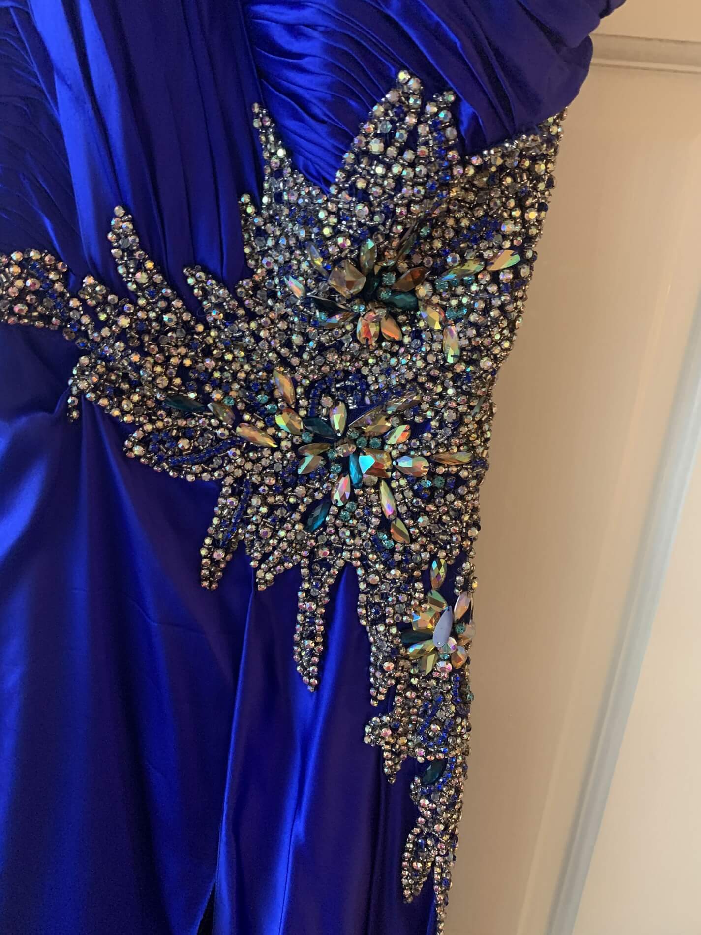 Size 4 Prom One Shoulder Sequined Royal Blue Side Slit Dress on Queenly