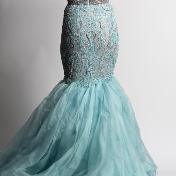 Sherri Hill Size 4 Prom Lace Light Blue Mermaid Dress on Queenly