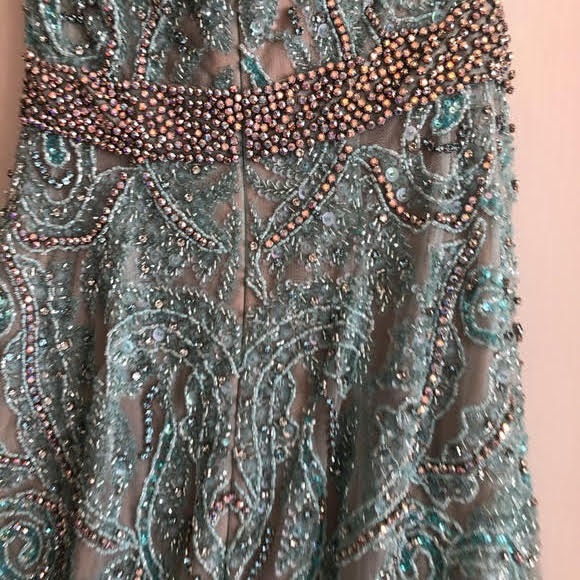 Sherri Hill Size 4 Prom Lace Light Blue Mermaid Dress on Queenly
