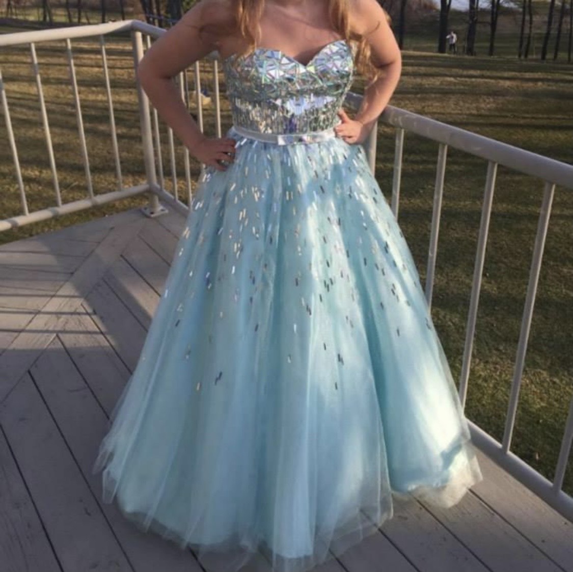 Tony Bowls Size 10 Prom Strapless Light Blue Ball Gown on Queenly