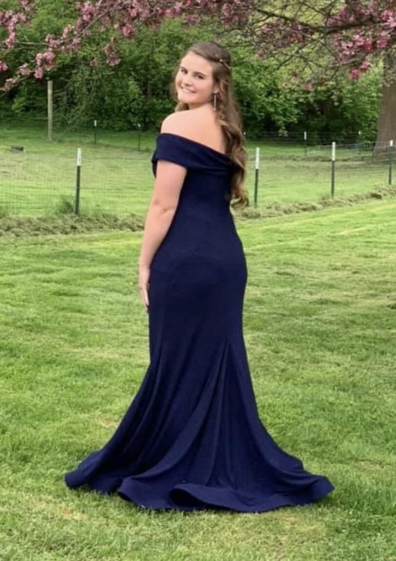 Size 14 Prom Off The Shoulder Blue Mermaid Dress on Queenly