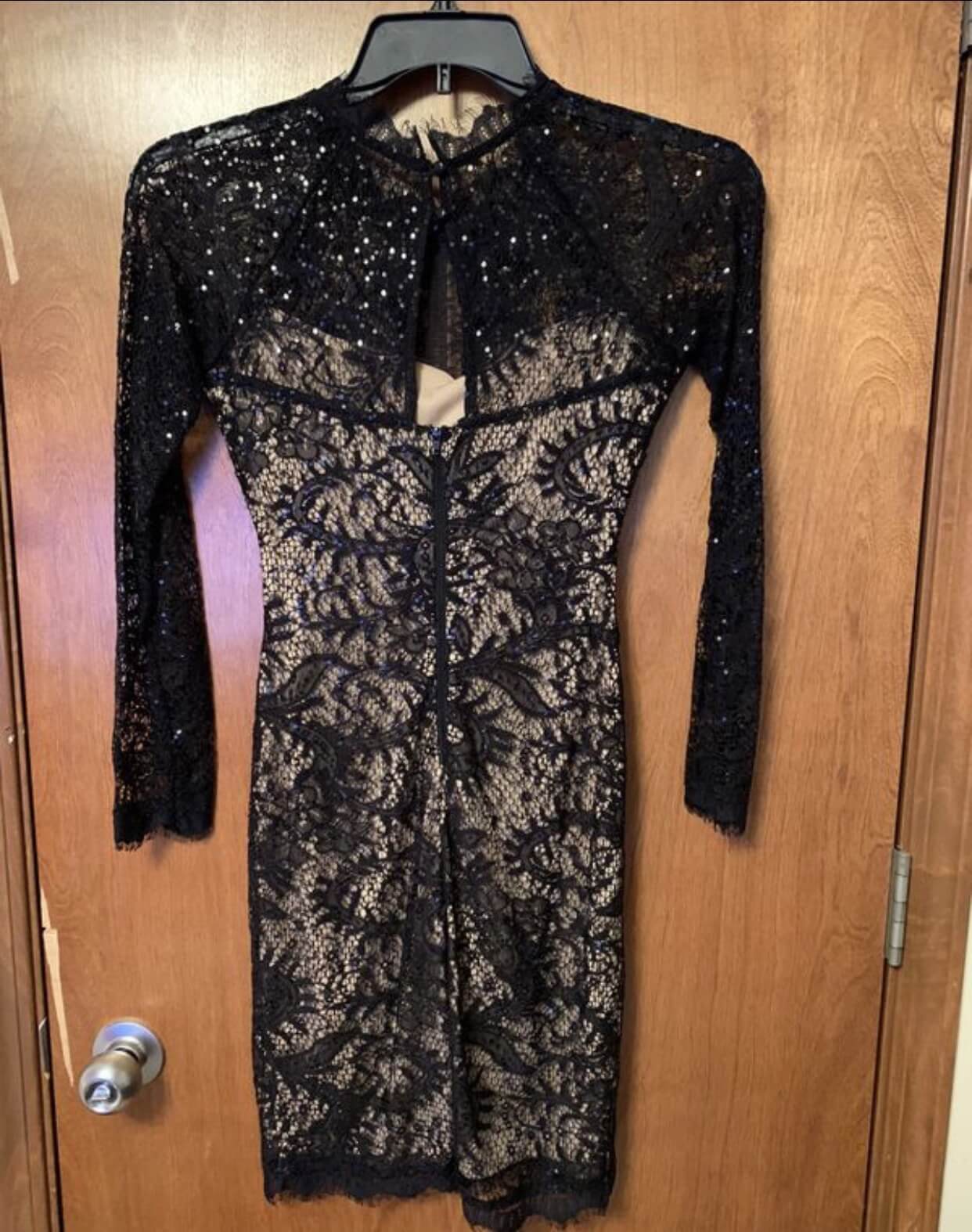 Sequin Hearts Size 2 Long Sleeve Lace Black Floor Length Maxi on Queenly