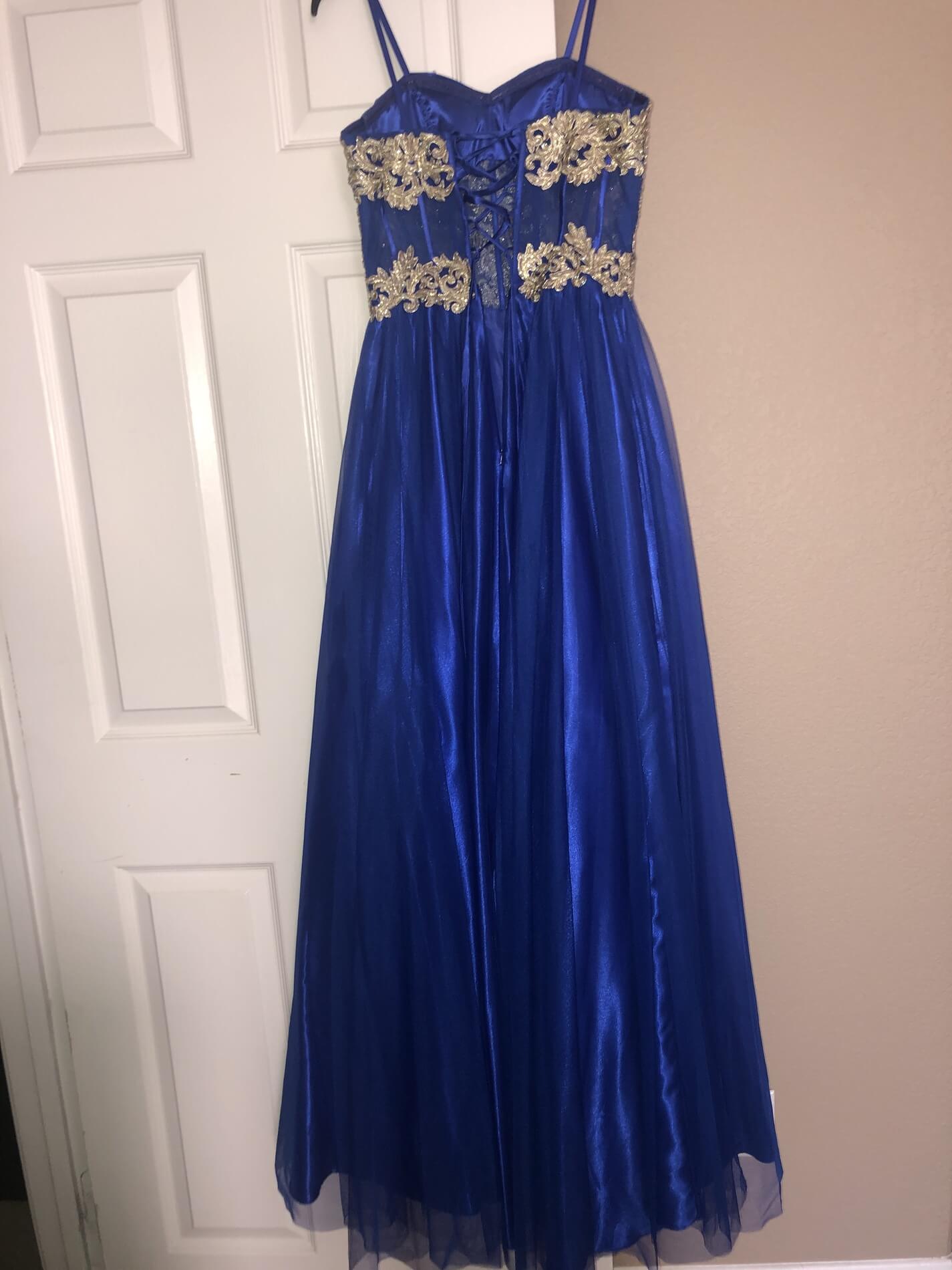 Size 4 Strapless Sheer Blue Ball Gown on Queenly