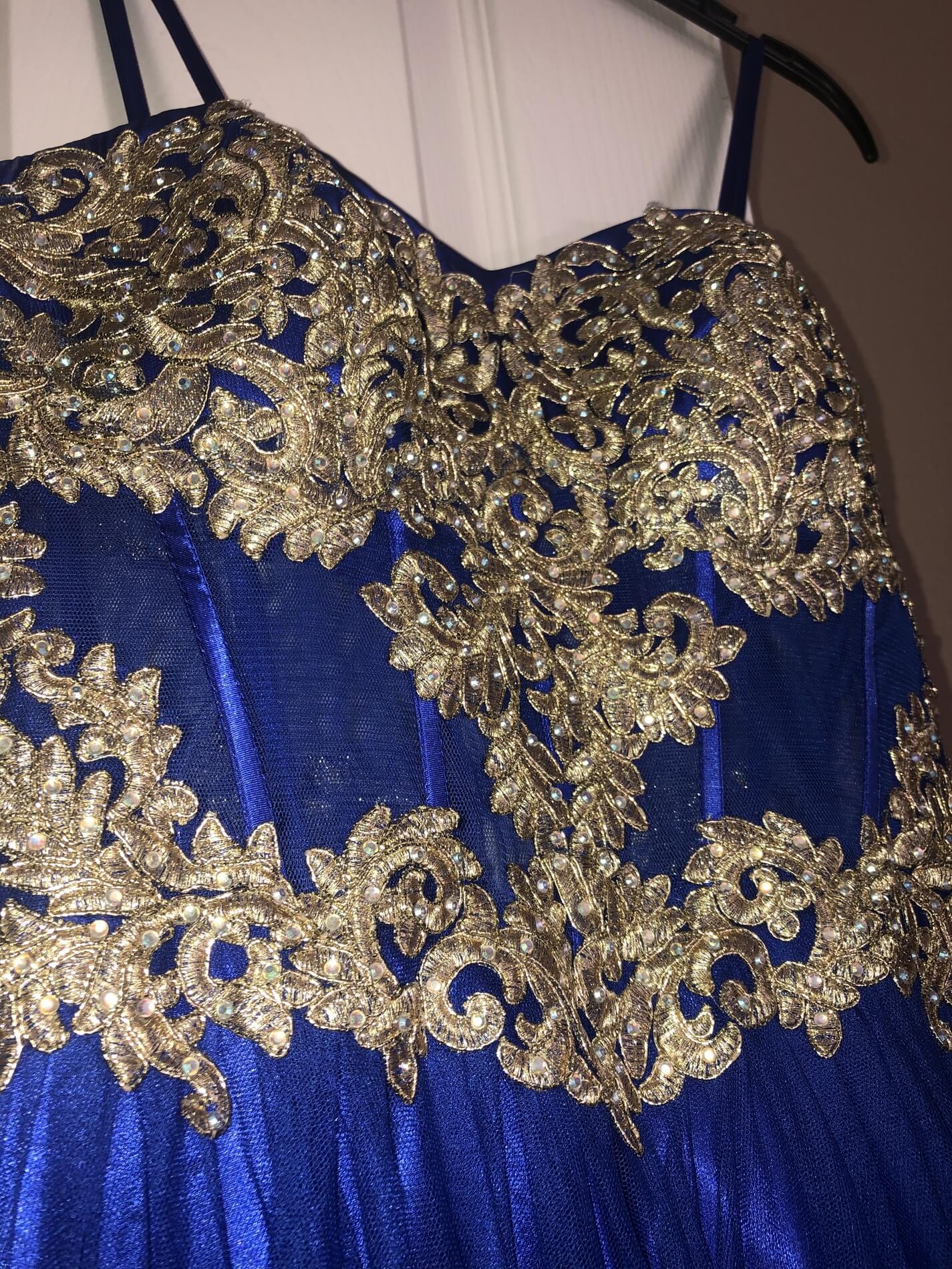 Size 4 Strapless Sheer Blue Ball Gown on Queenly