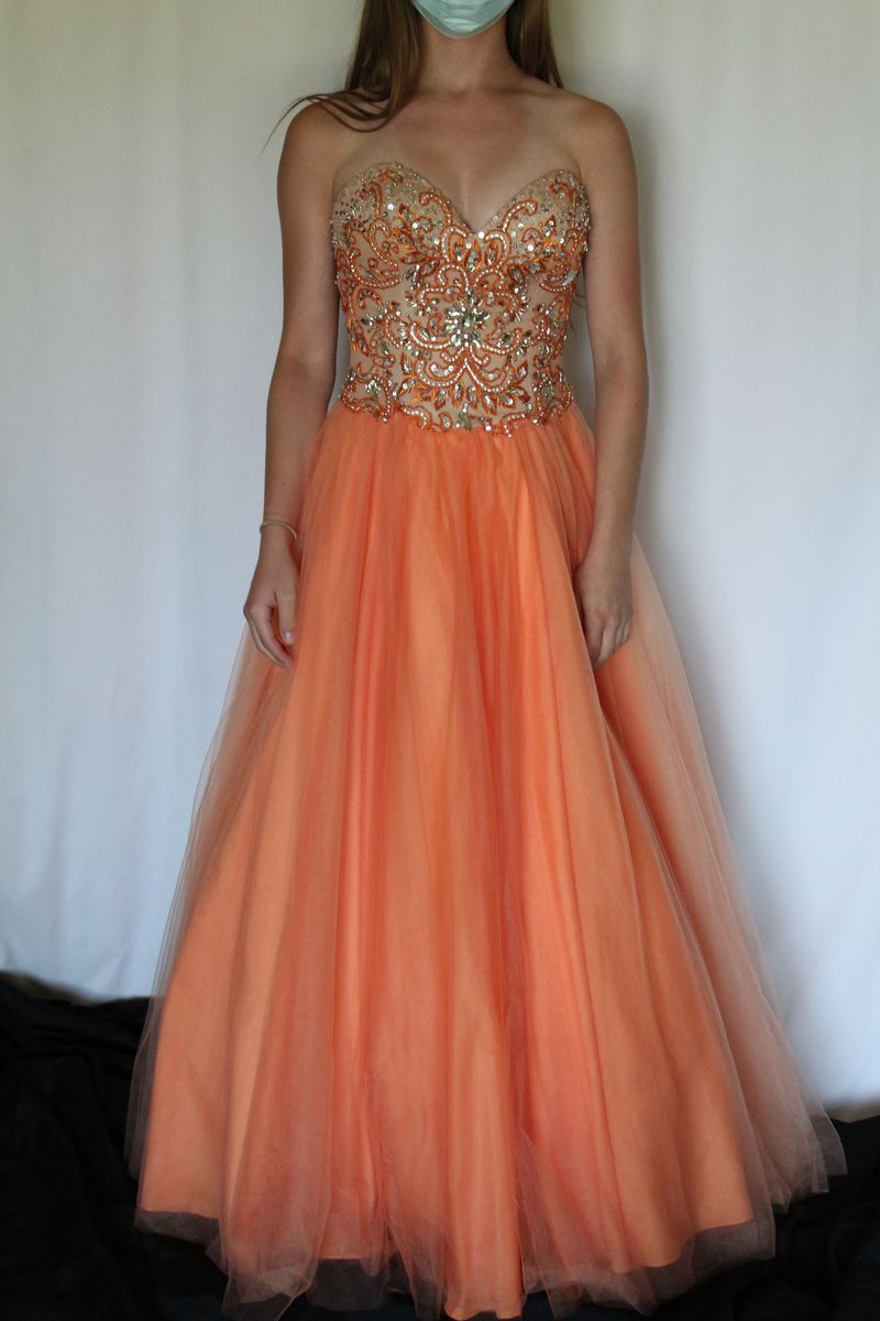 Terani Couture Orange Size 2 Strapless Prom Ball gown on Queenly