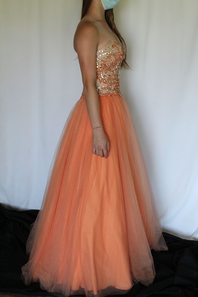 Terani Couture Orange Size 2 Strapless Prom Ball gown on Queenly
