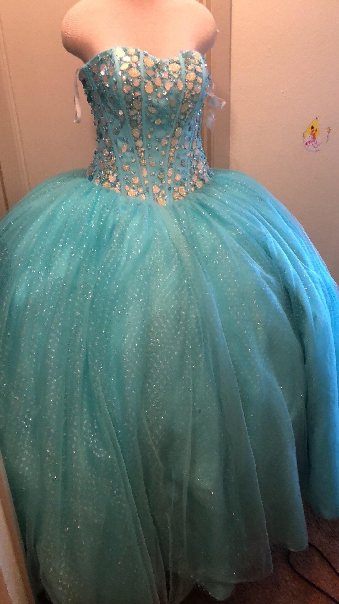 Size 8 Strapless Sequined Light Blue Ball Gown on Queenly