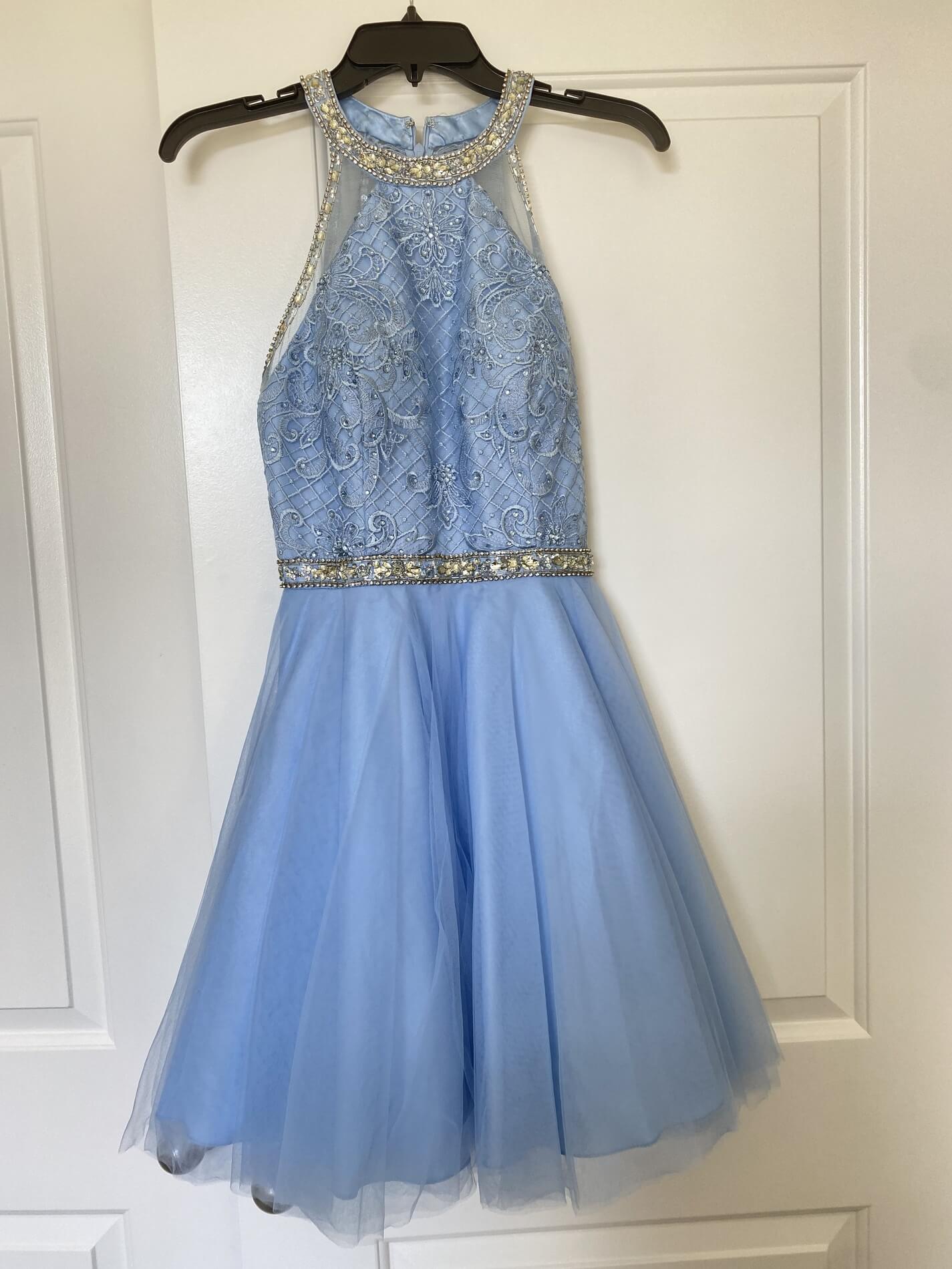 Coya Size 4 Homecoming Halter Sequined Light Blue Cocktail Dress on Queenly