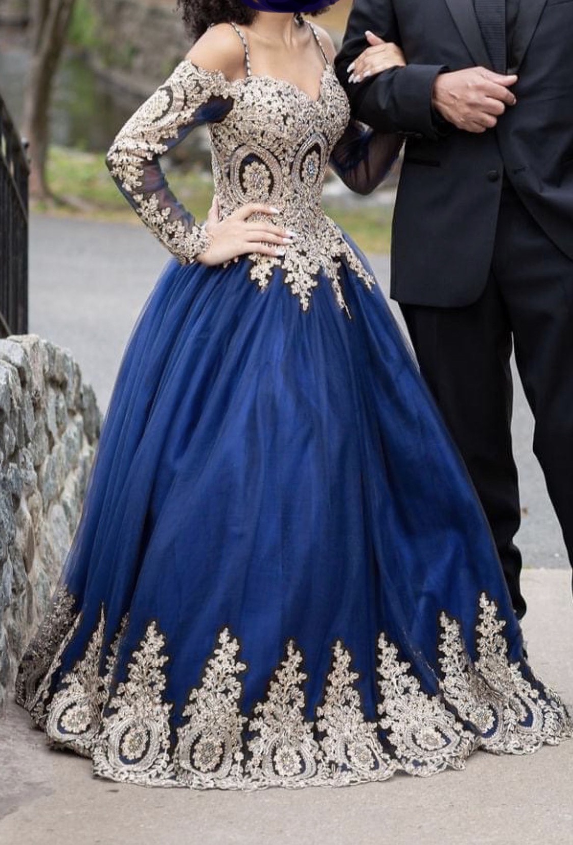 Size 00 Long Sleeve Royal Blue Ball Gown on Queenly