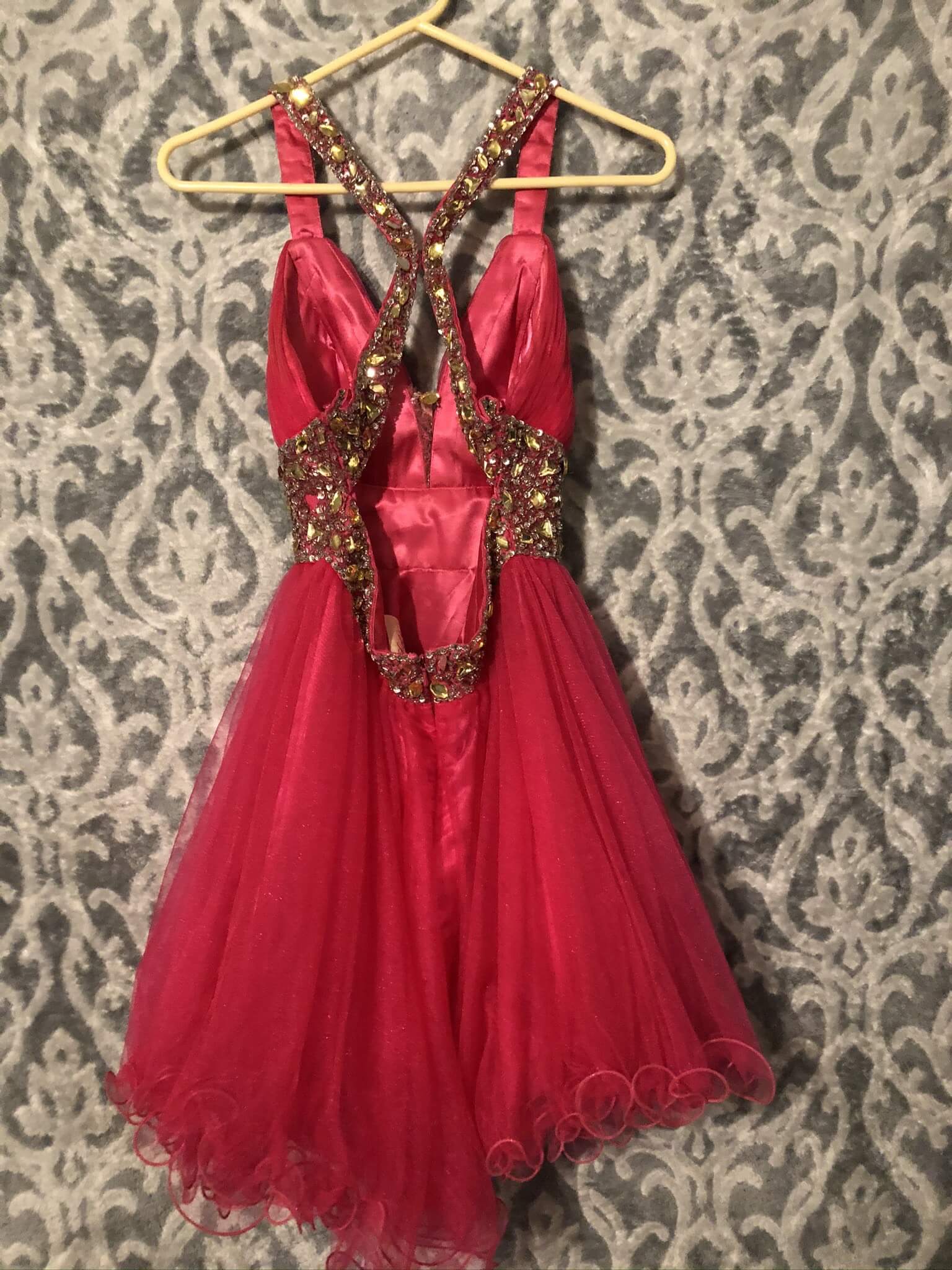 Let’s Fashion Size 4 Homecoming Plunge Sequined Pink Ball Gown on Queenly