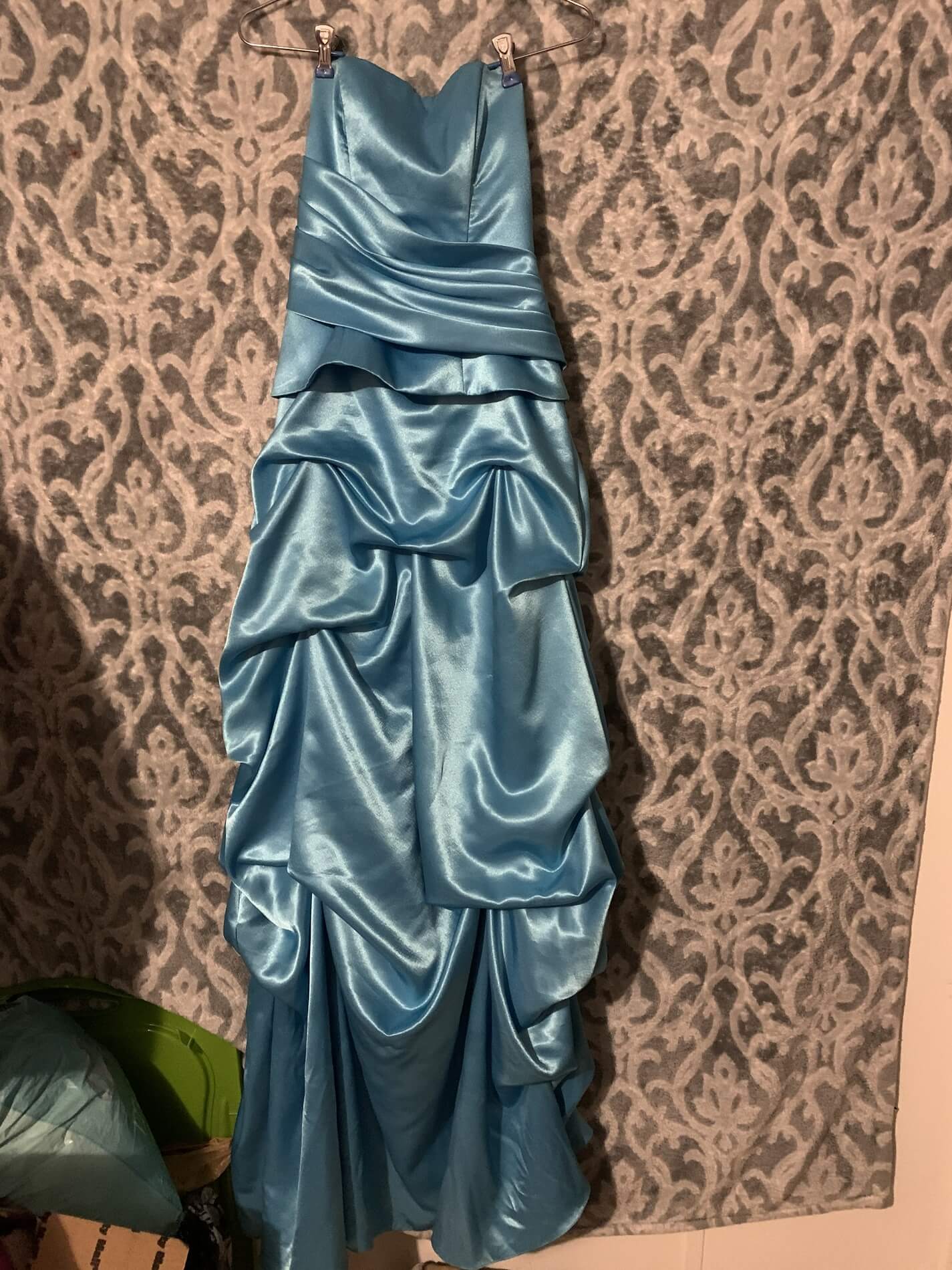 Size 8 Strapless Satin Blue Floor Length Maxi on Queenly