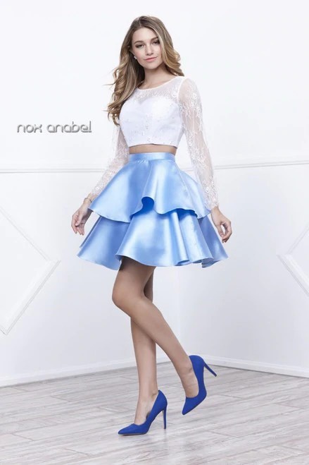 nox anabel Size 0 Homecoming Long Sleeve Lace Blue Cocktail Dress on Queenly
