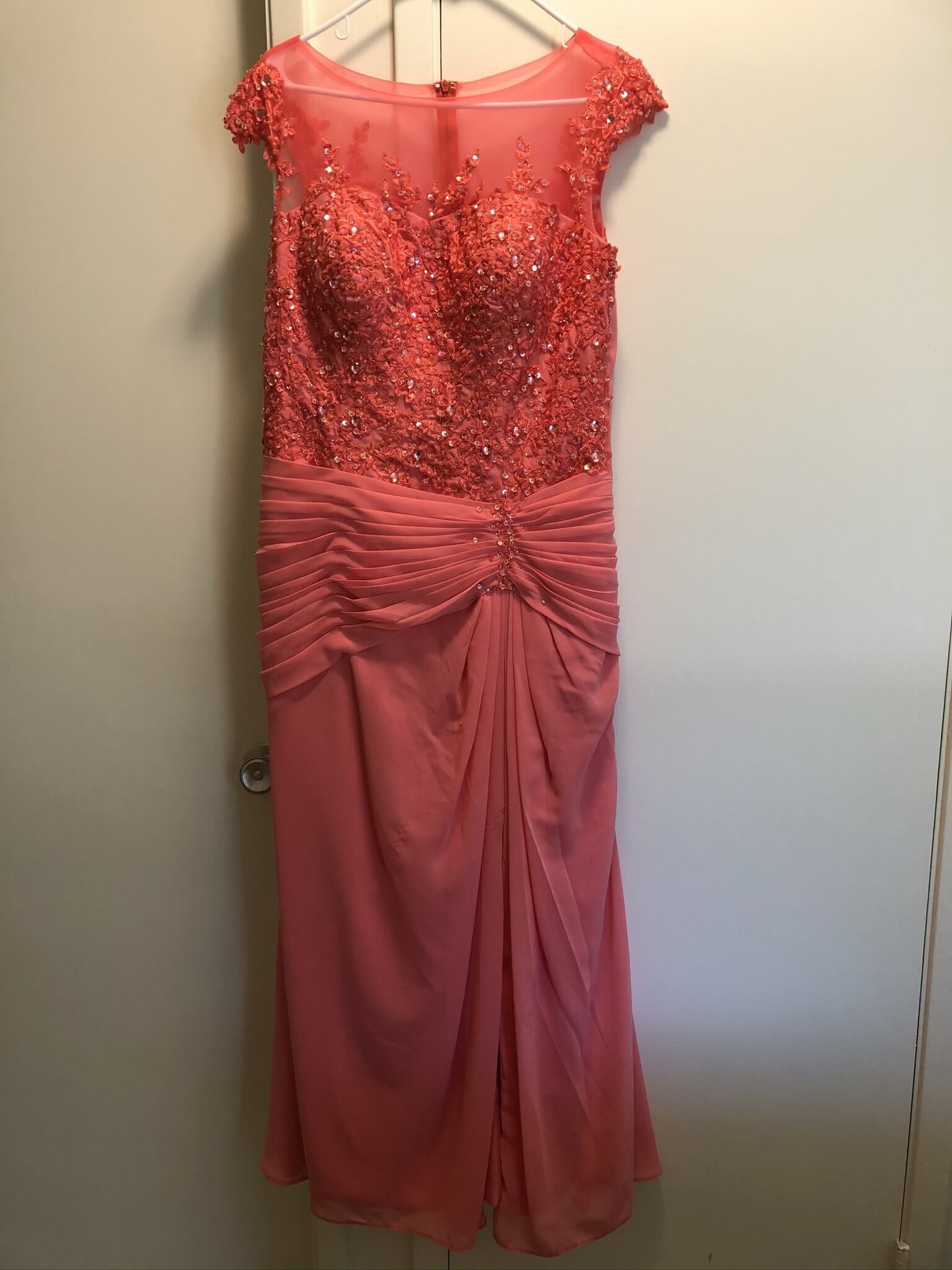 Size 12 Prom Cap Sleeve Orange Ball Gown on Queenly