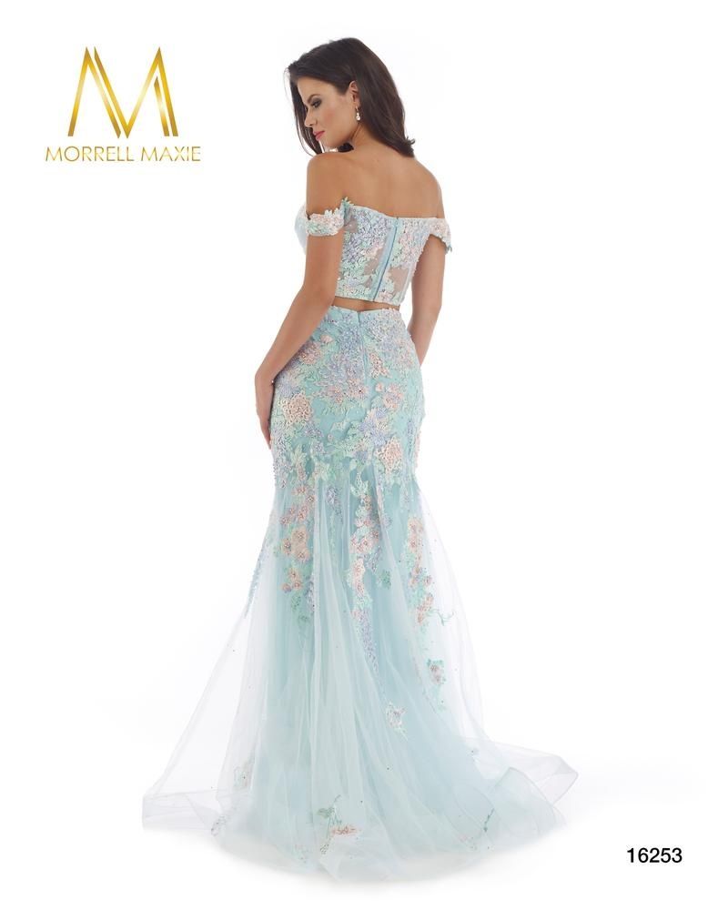 Style 16253 Morrell Maxie Size 4 Prom Off The Shoulder Lace Light Blue Mermaid Dress on Queenly