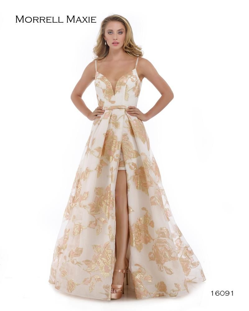 Style 16091 Morrell Maxie Size 6 Prom Floral Rose Gold Side Slit Dress on Queenly