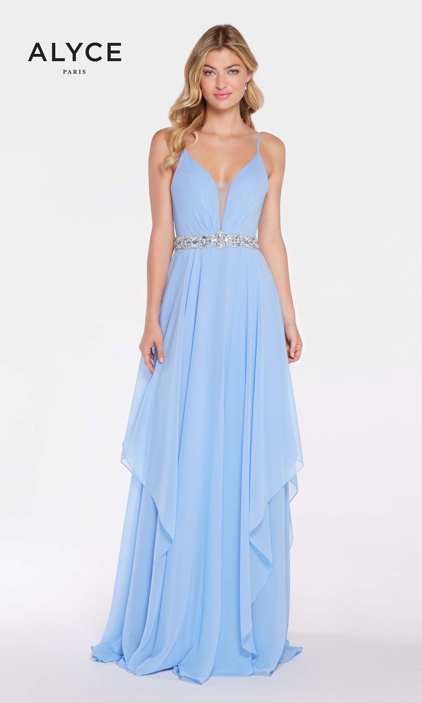 Style 60092 Alyce Paris Plus Size 16 Prom Sequined Light Blue Floor Length Maxi on Queenly