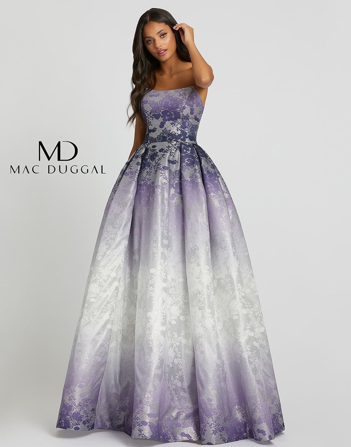 Style 12310H Mac Duggal Size 4 Prom Strapless Floral Purple Ball Gown on Queenly