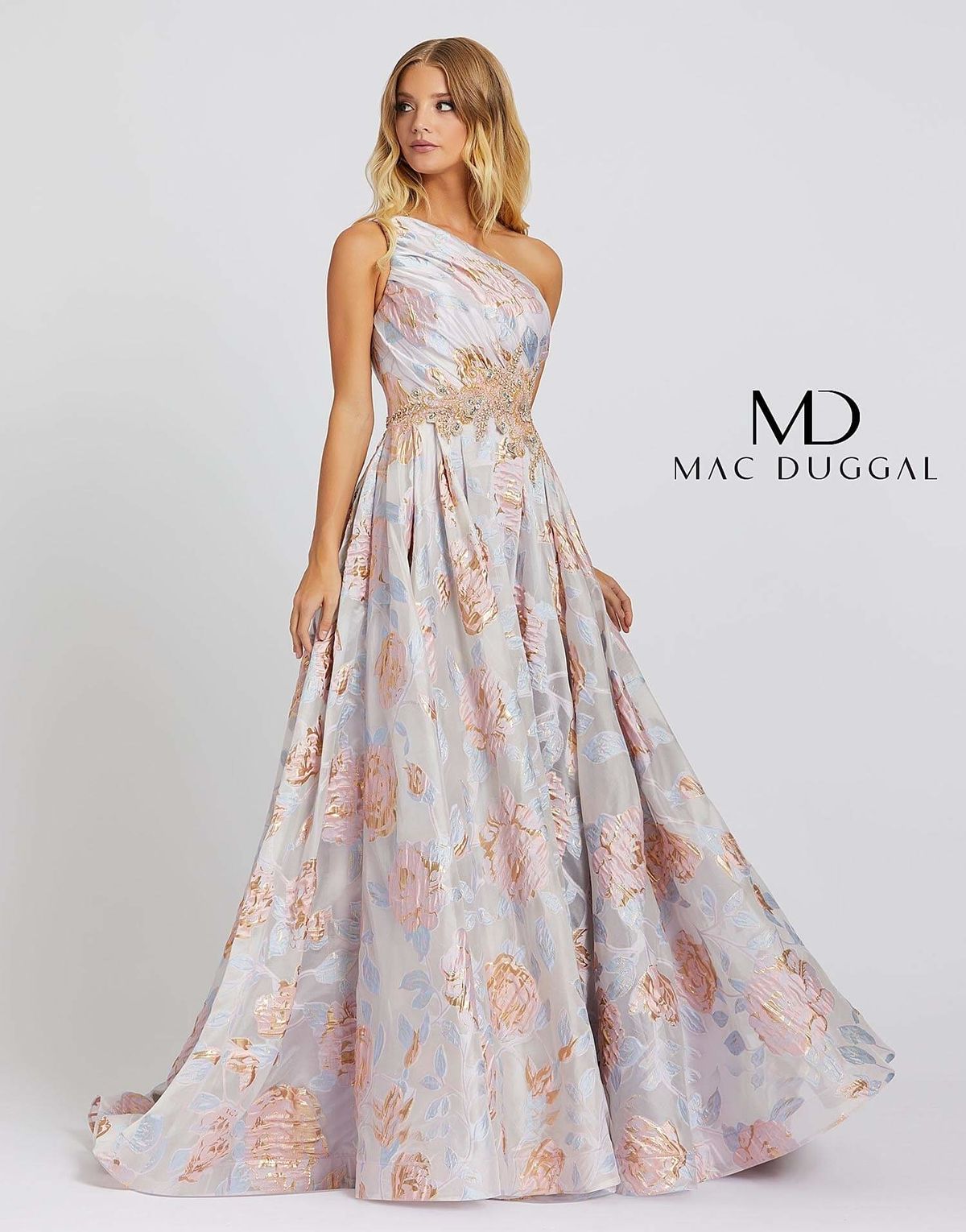 Style 67124M Mac Duggal Size 6 Prom One Shoulder Floral Multicolor A-line Dress on Queenly