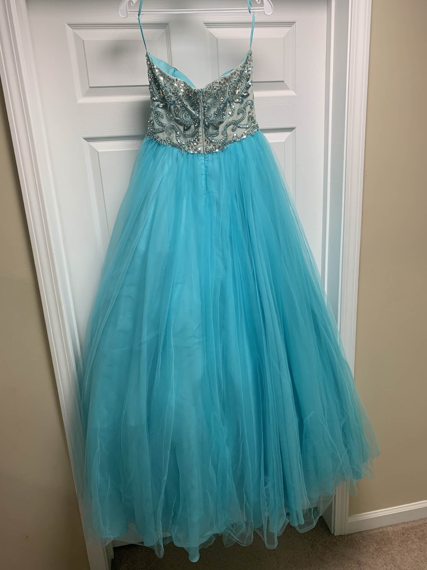 Size 8 Prom Sequined Blue Ball Gown on Queenly
