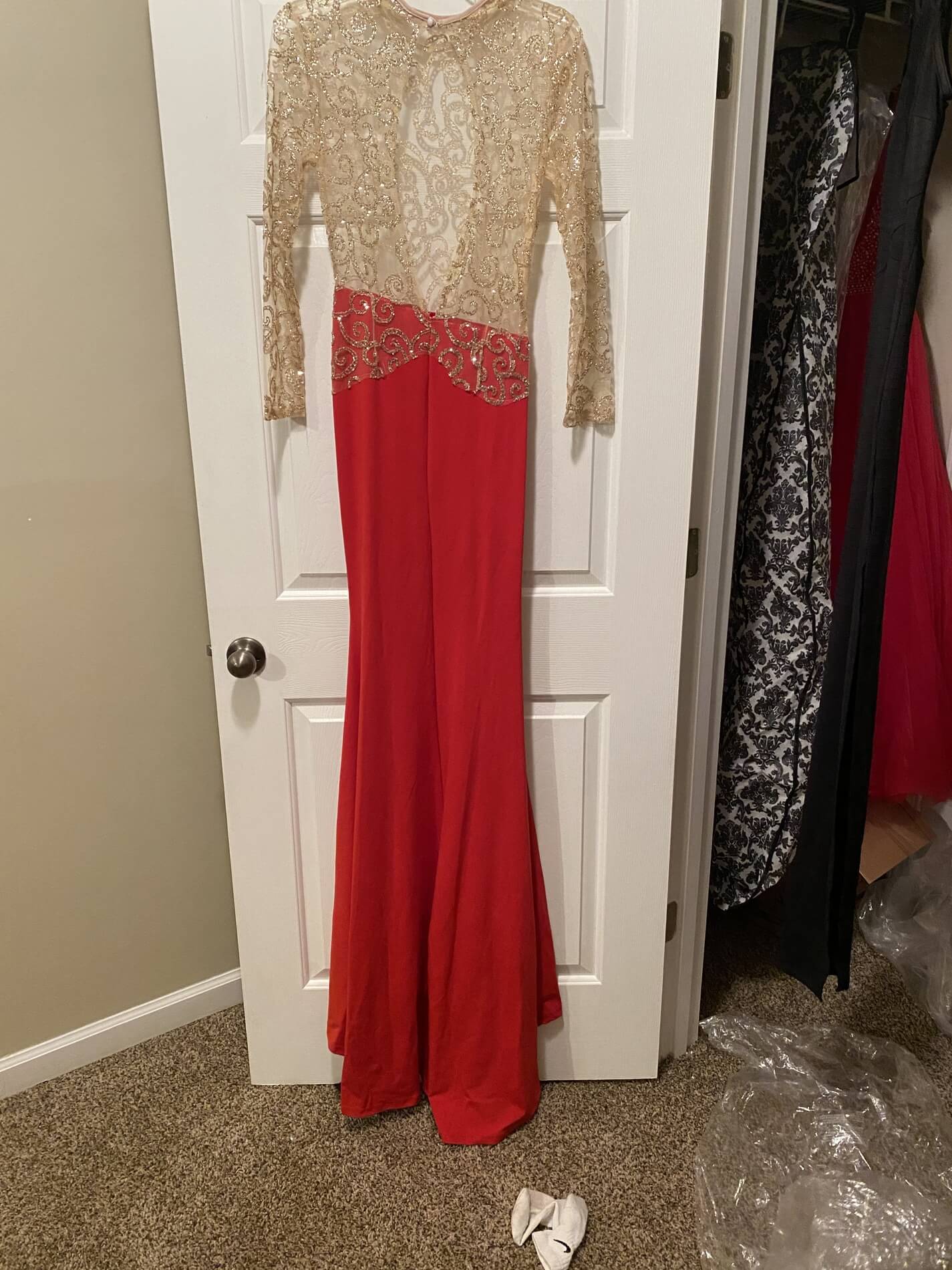 Size 8 Prom Long Sleeve Red Dress With Train on Queenly
