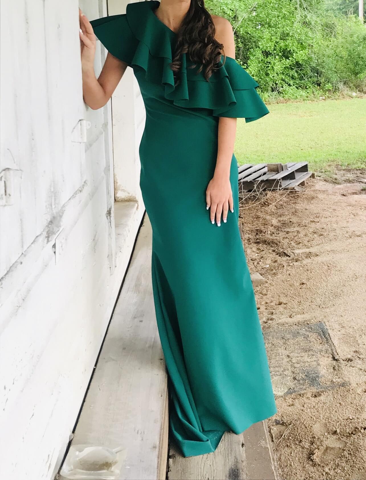 Johnathan Kayne Size 4 One Shoulder Emerald Green Floor Length Maxi on Queenly