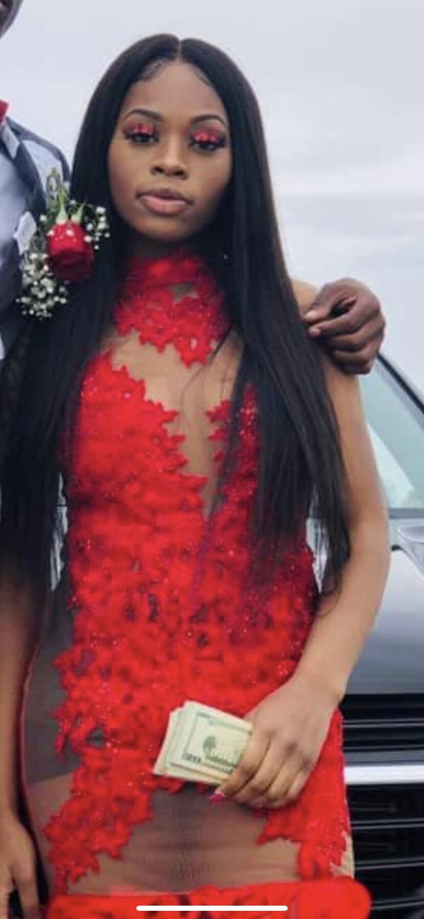 Size 6 Prom Sheer Red Mermaid Dress on Queenly