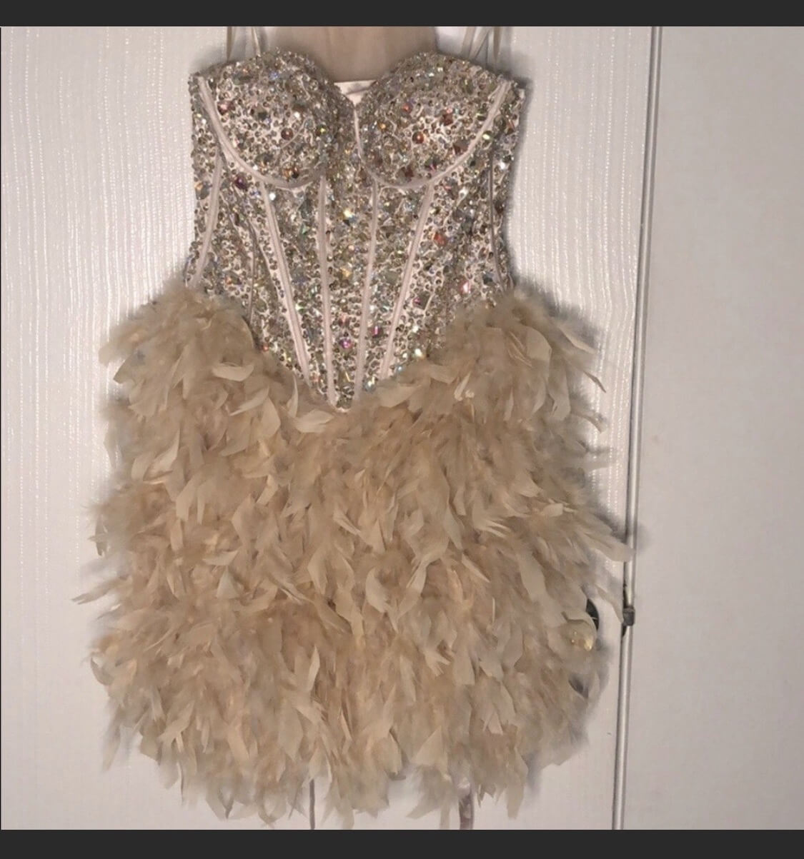 Size 6 Fun Fashion Strapless Sequined Nude Cocktail Dress on Queenly