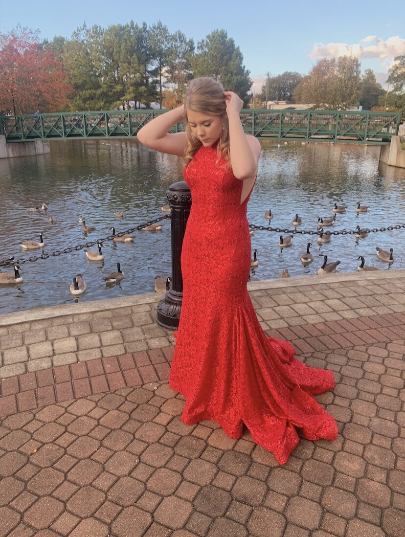 Size 6 Prom Halter Red Dress With Train on Queenly