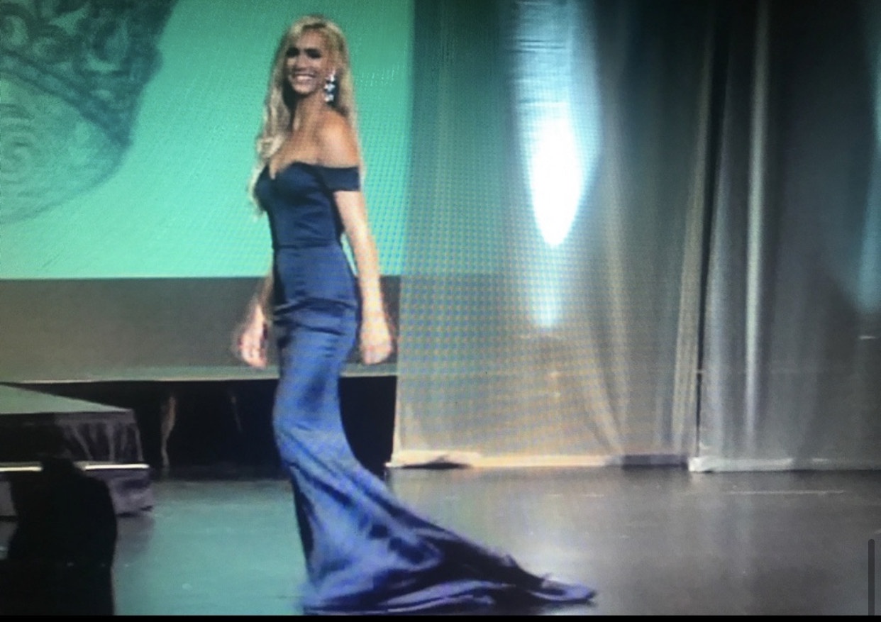 Portia and Scarlett Size 2 Pageant Off The Shoulder Satin Navy Blue Dress With Train on Queenly