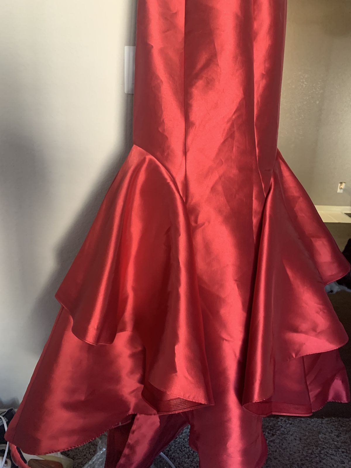Size 4 Pageant Plunge Satin Red Floor Length Maxi on Queenly