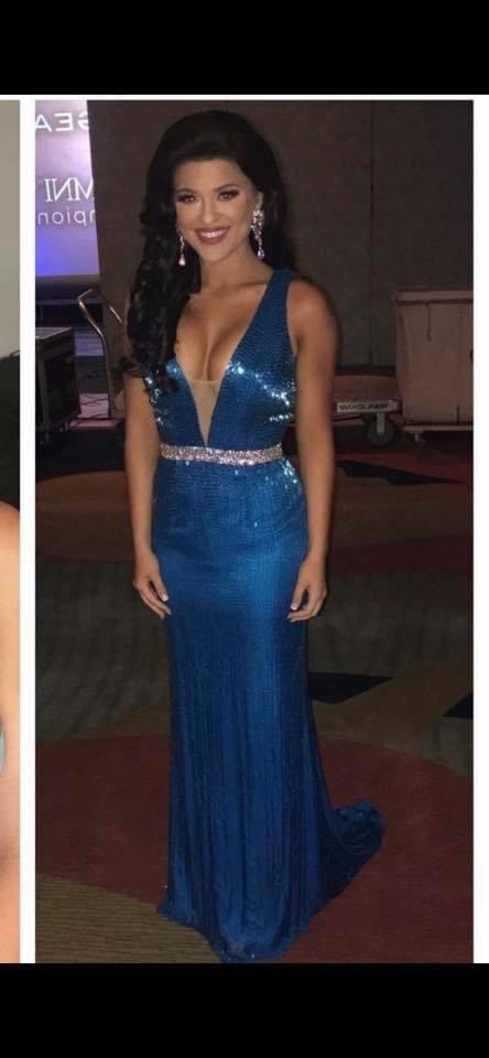 Jovani Size 4 Prom Plunge Sequined Turquoise Blue Floor Length Maxi on Queenly