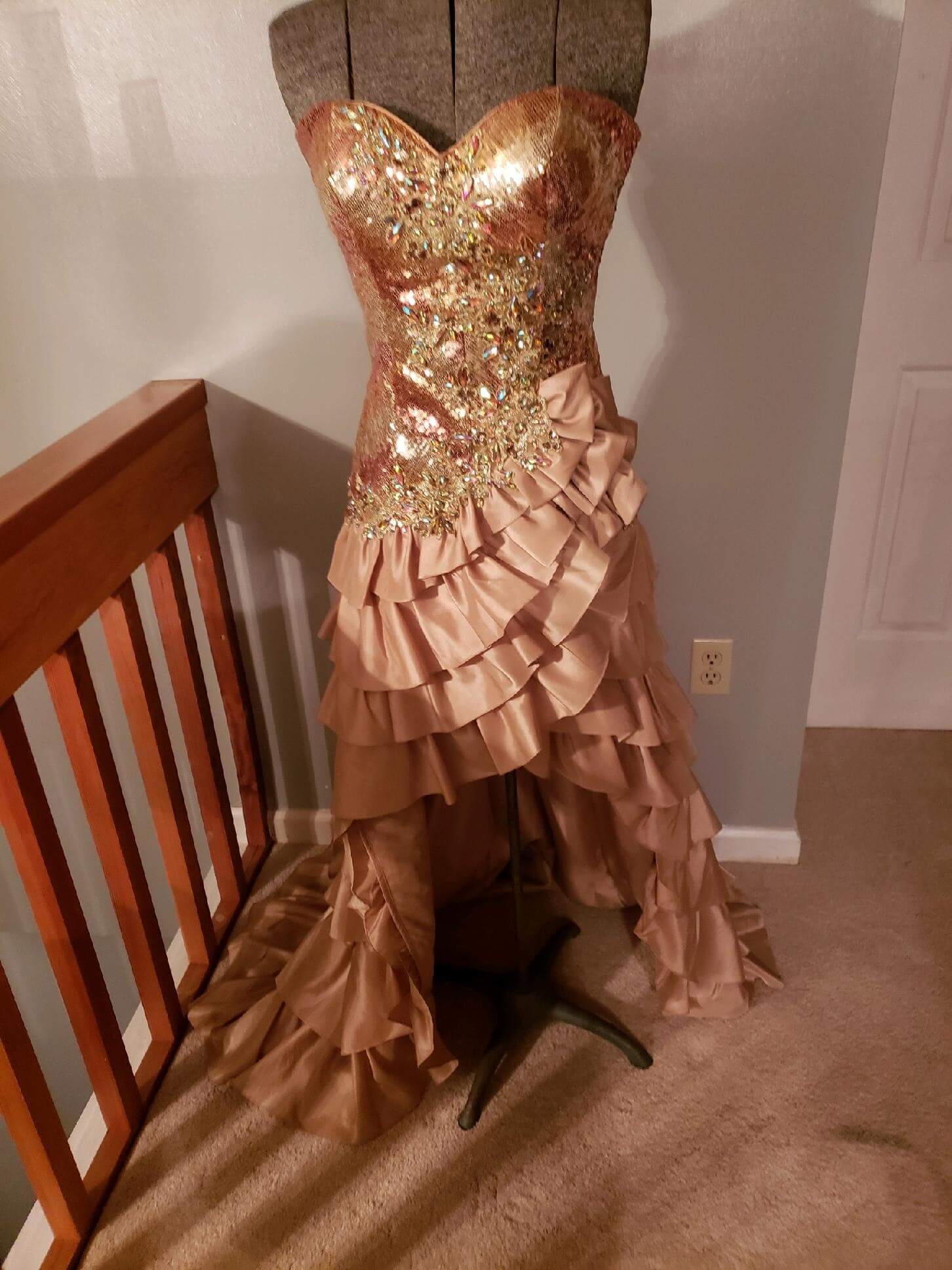 Size 4 Pageant Sequined Gold Side Slit Dress on Queenly