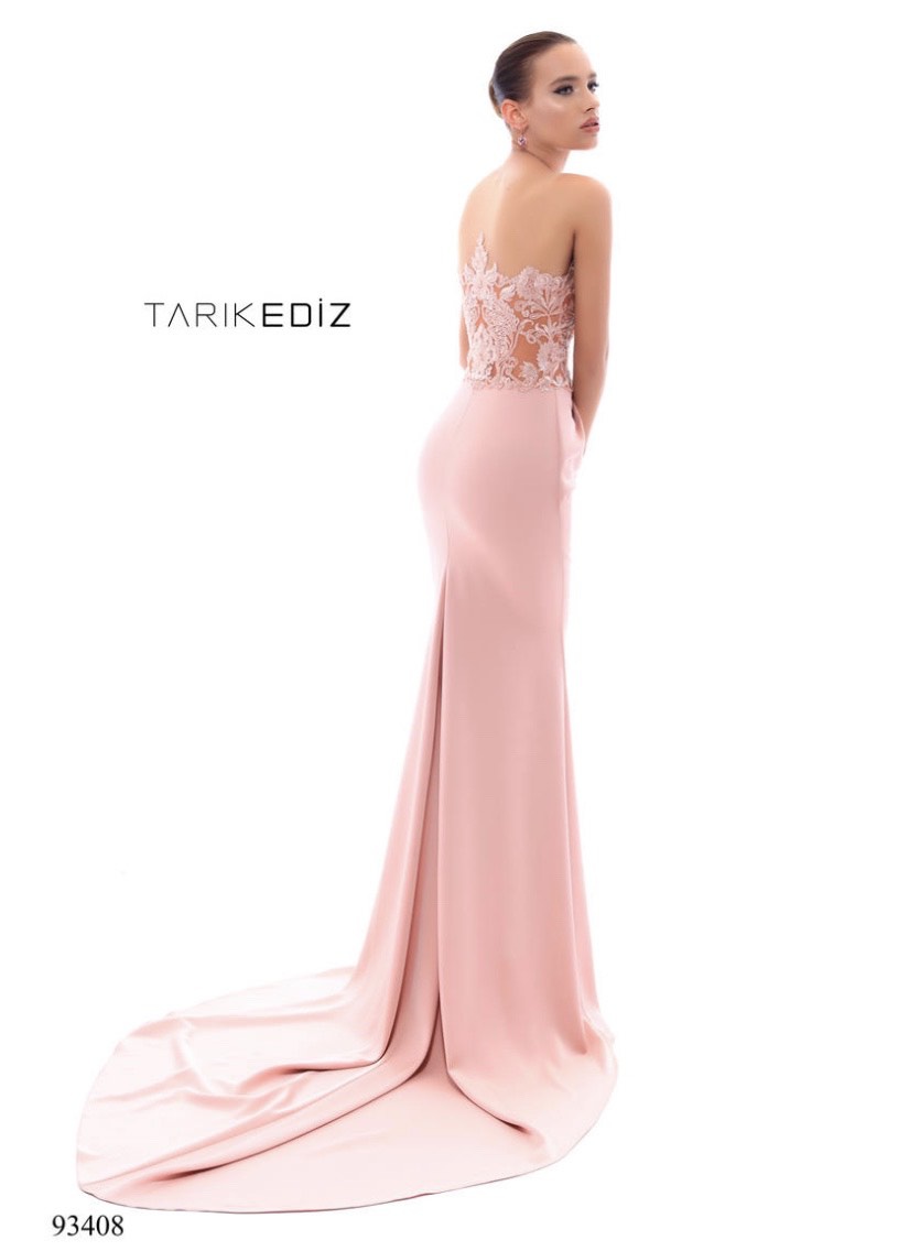 Tarik Ediz Size 2 Prom Strapless Satin Light Pink Side Slit Dress on Queenly