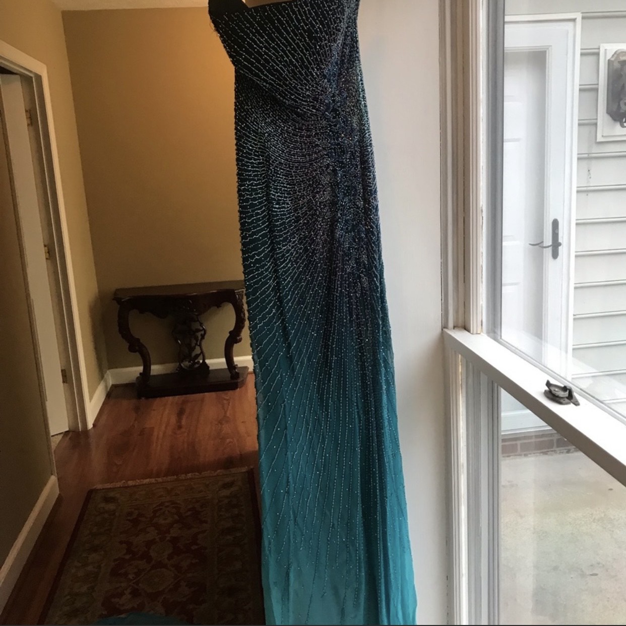Size 2 Prom Strapless Sequined Blue Floor Length Maxi on Queenly