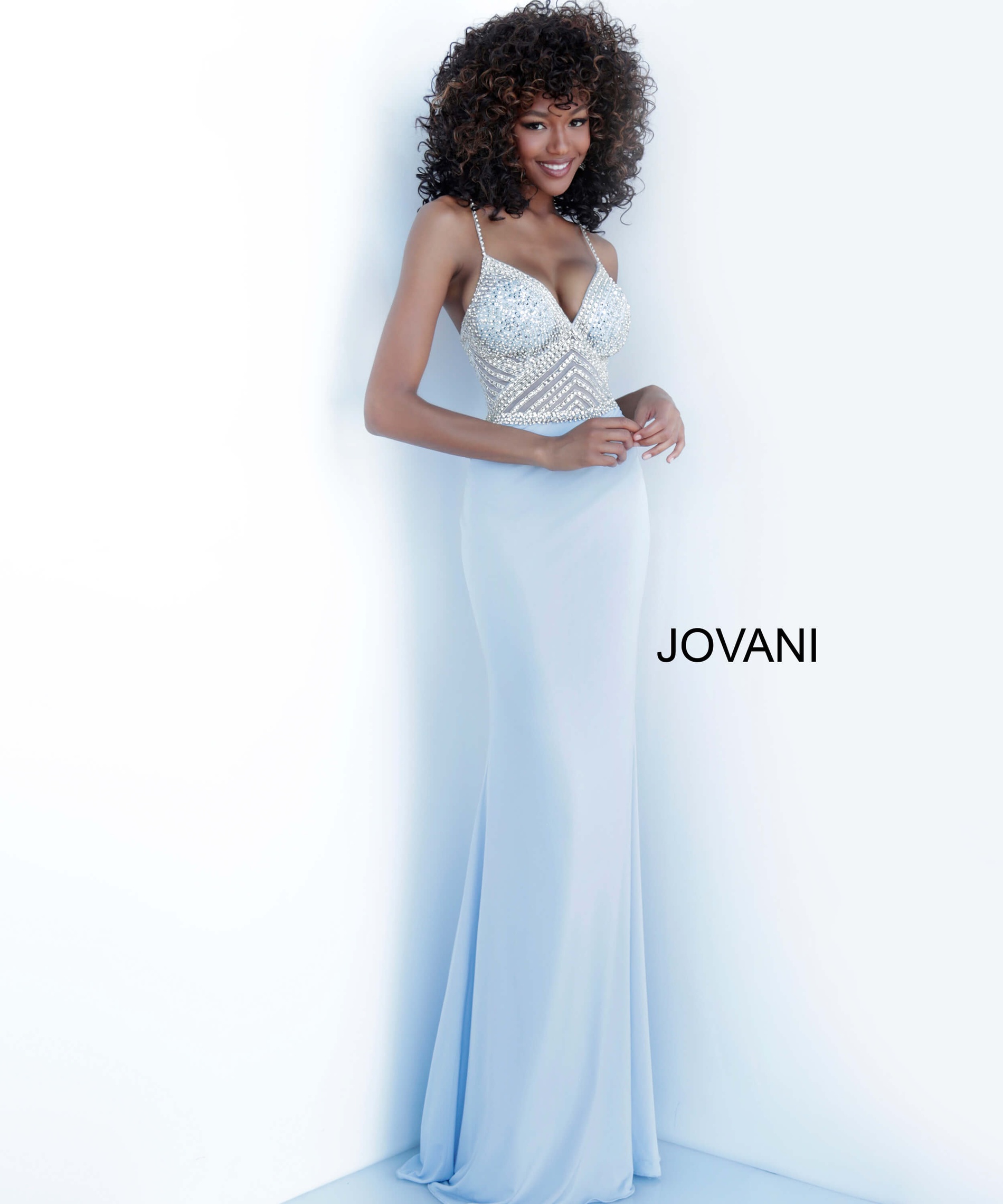 Style 63147 Jovani Size 6 Prom Sequined Light Blue Floor Length Maxi on Queenly