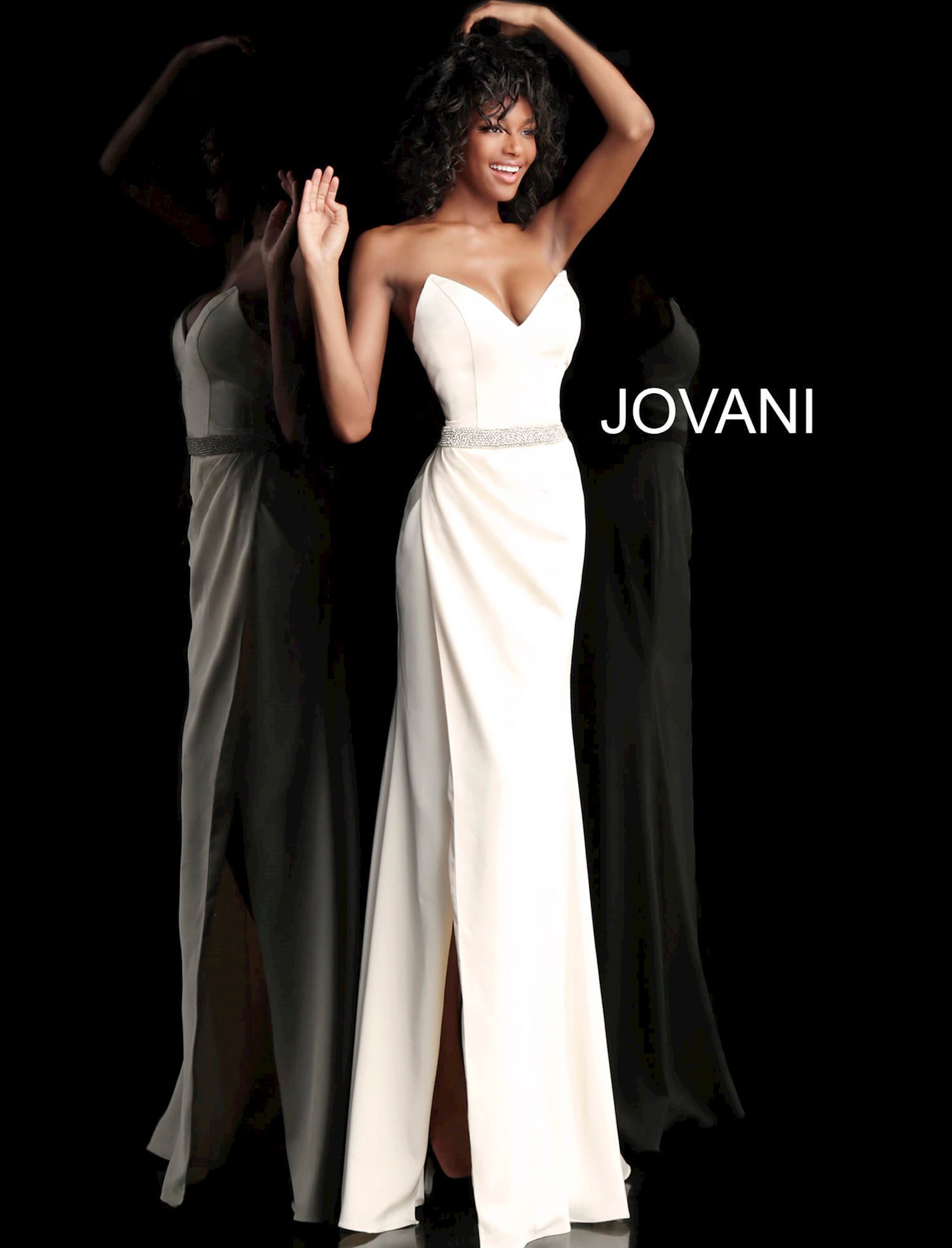 Style 66683 Jovani Size 2 Prom Strapless White Side Slit Dress on Queenly