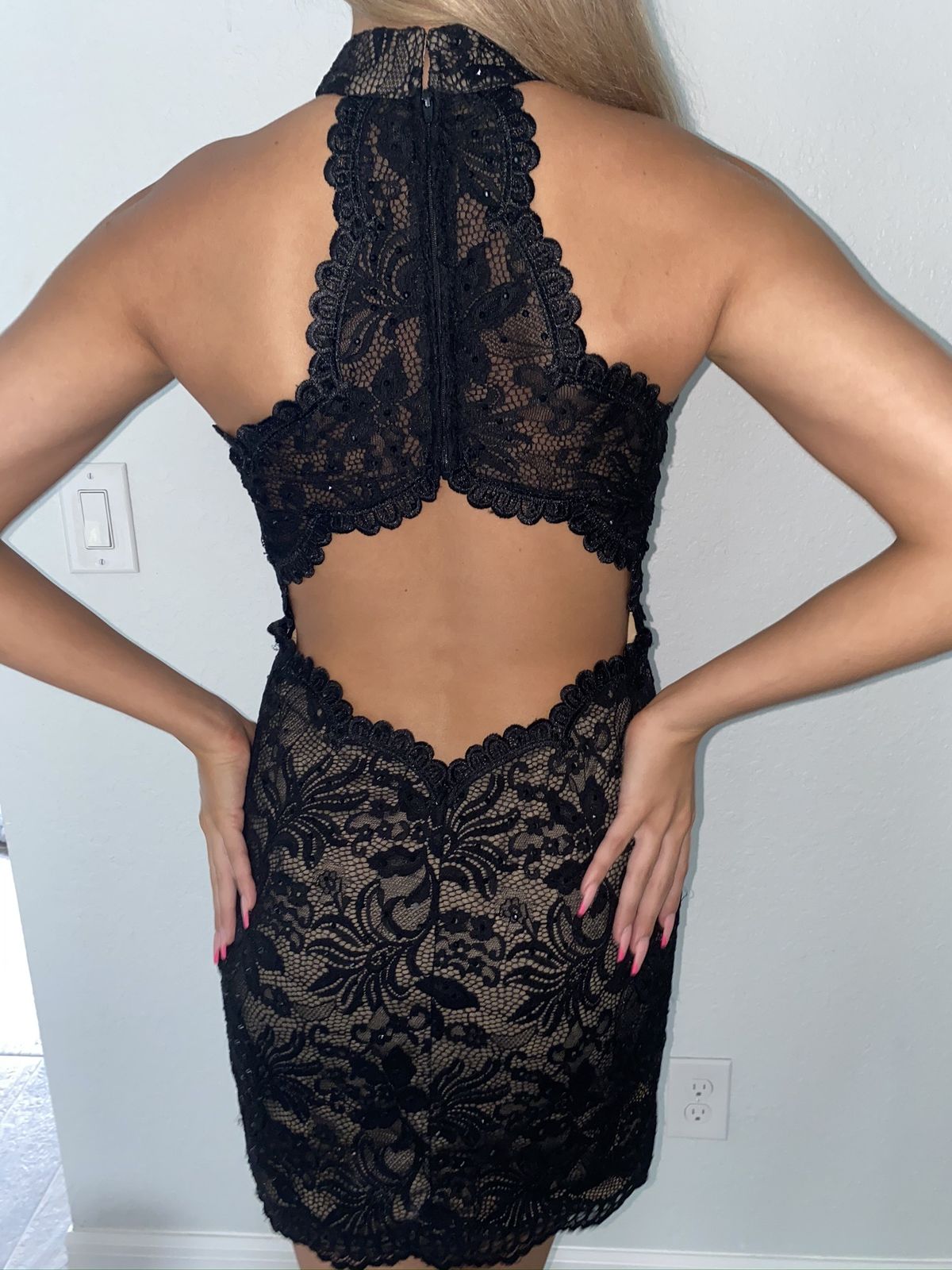 La Femme Size 6 Homecoming Lace Black Cocktail Dress on Queenly