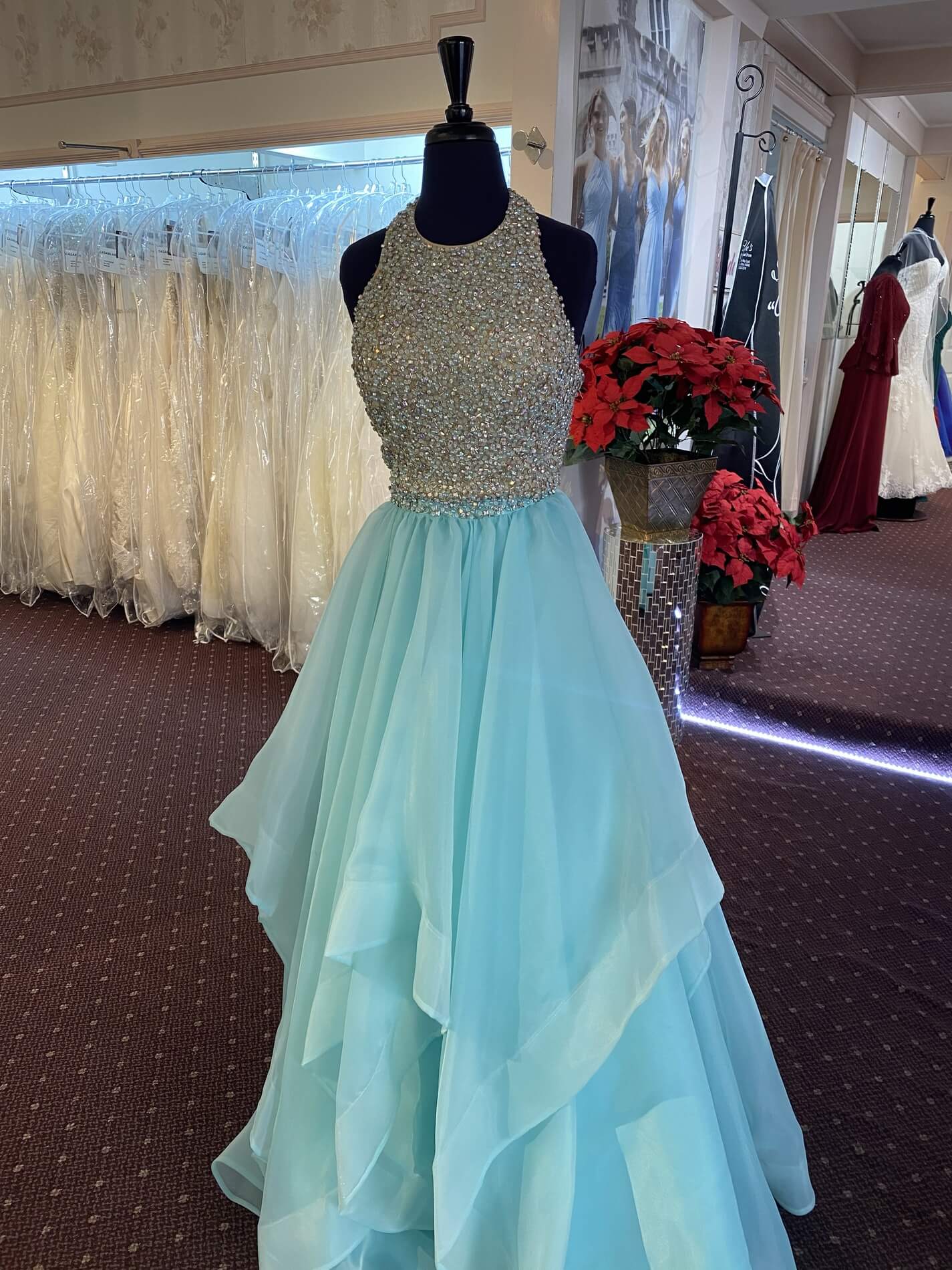 Jovani Size 12 Prom Sequined Light Blue A-line Dress on Queenly