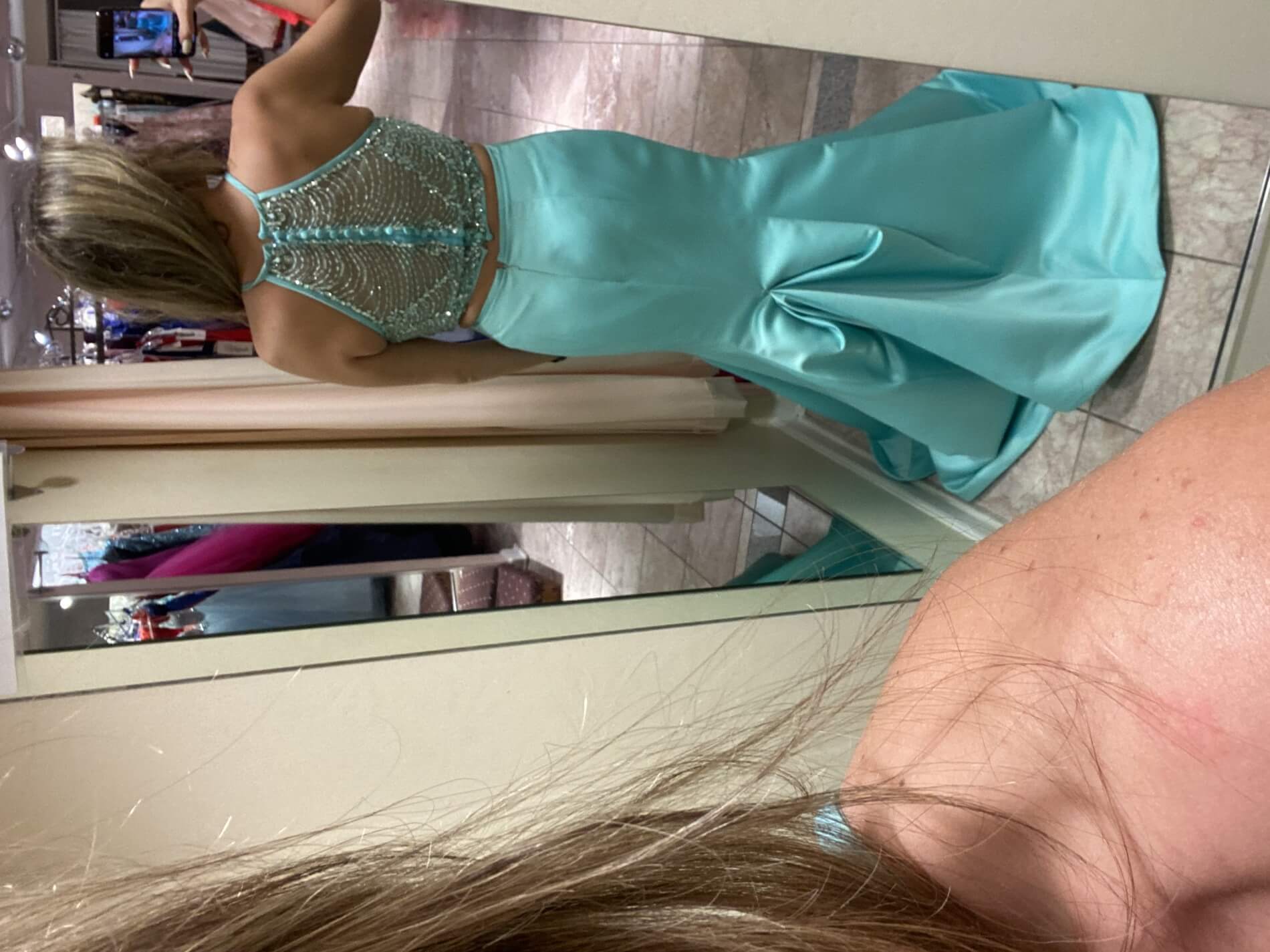 MoriLee Size 12 Prom Halter Sheer Blue Mermaid Dress on Queenly