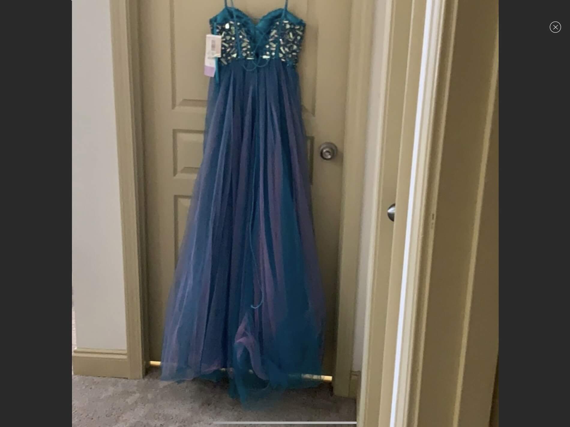 Size 0 Prom Sequined Blue A-line Dress on Queenly