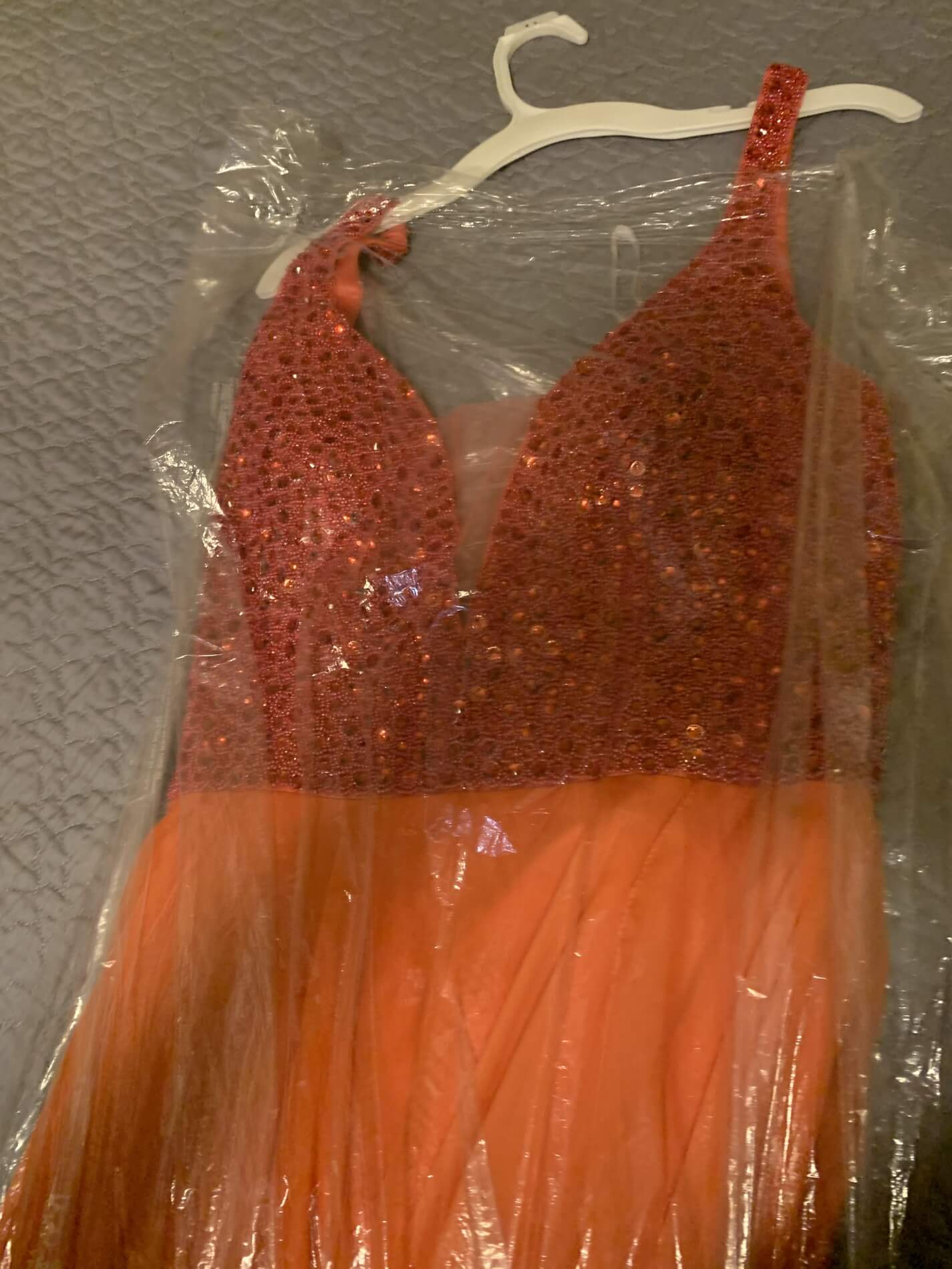Size 12 Sequined Orange A-line Dress on Queenly