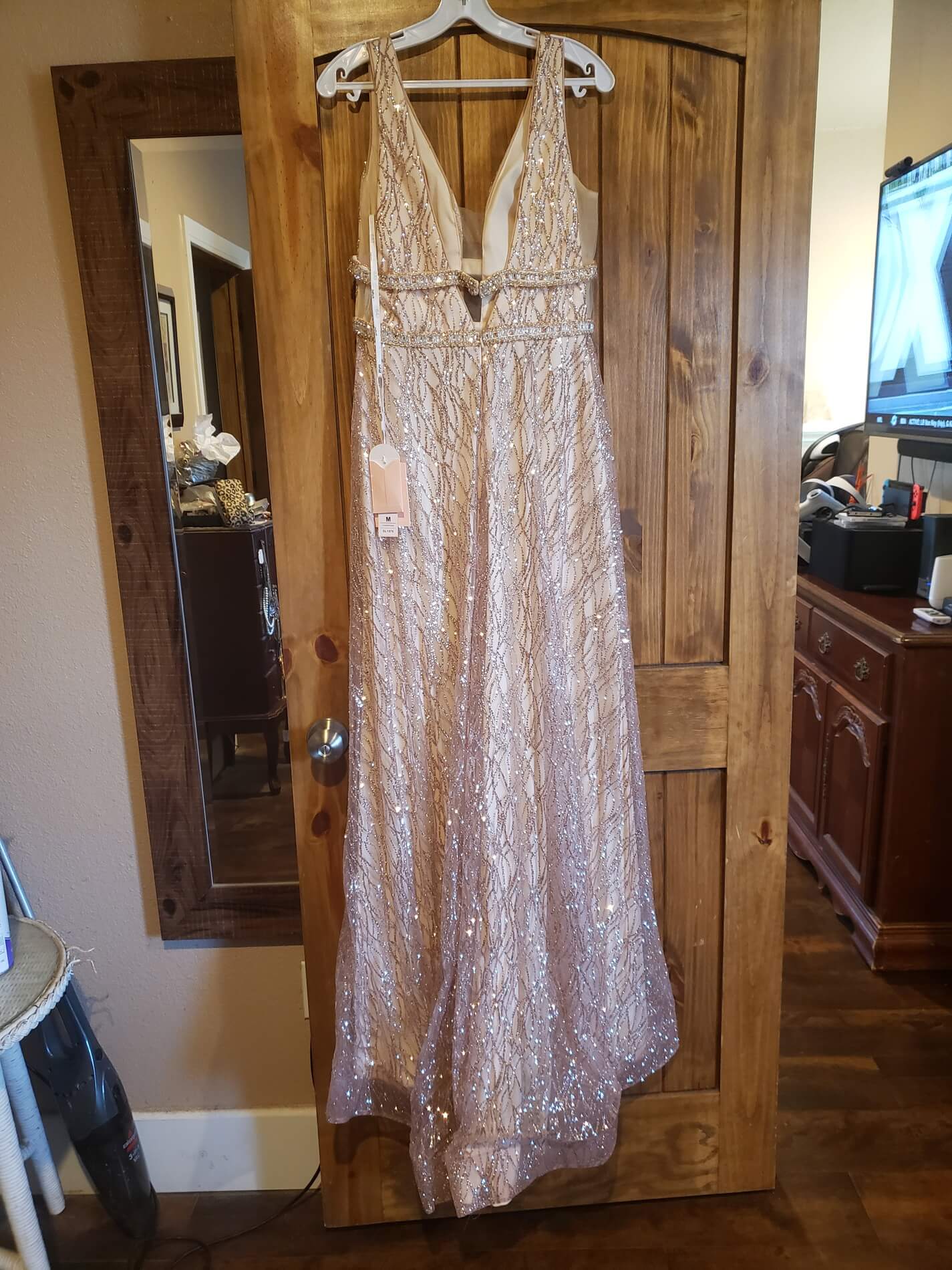 Size 8 Bridesmaid Plunge Nude Floor Length Maxi on Queenly