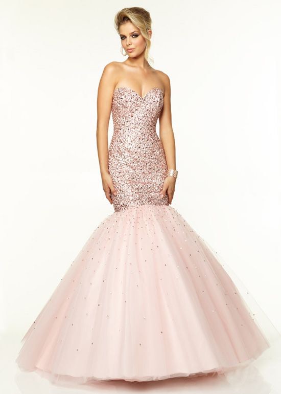 Plus Size 16 Prom Strapless Sequined Light Pink Mermaid Dress on Queenly