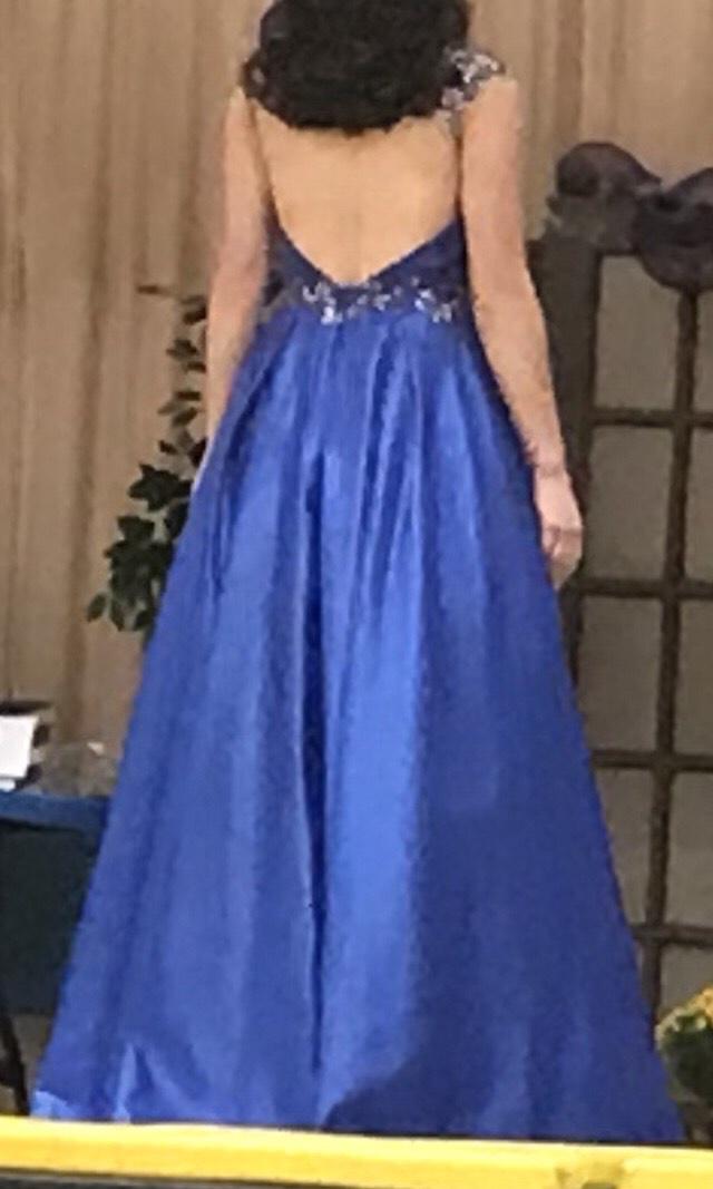 Size 6 Pageant Plunge Satin Royal Blue A-line Dress on Queenly