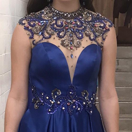 Size 6 Pageant Plunge Satin Royal Blue A-line Dress on Queenly