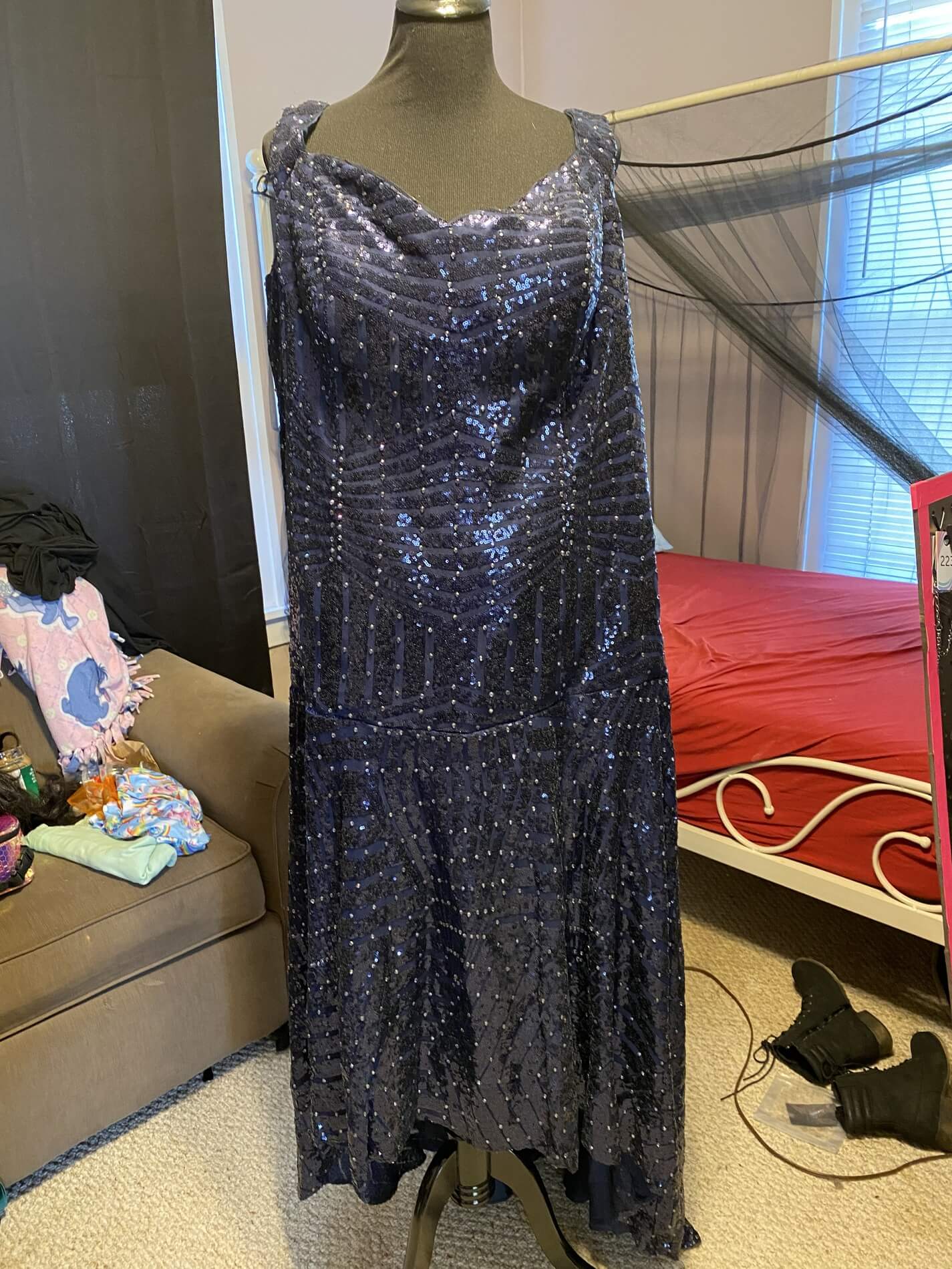 Plus Size 18 Navy Blue Dress With Train on Queenly