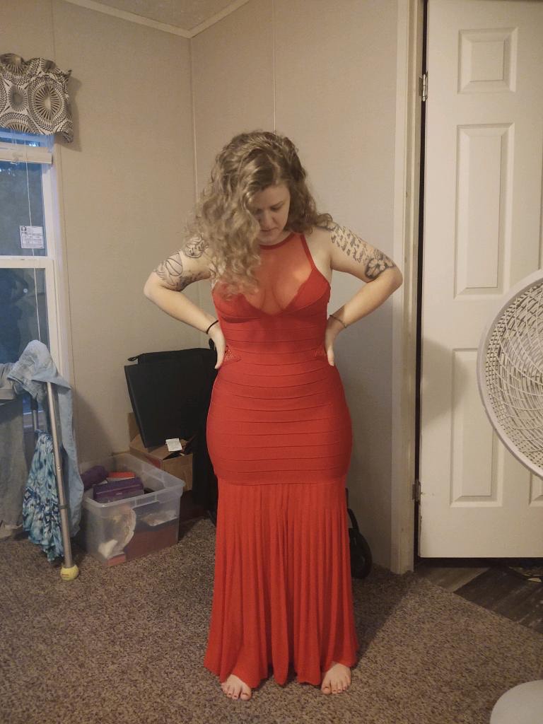Size 4 Sheer Red Mermaid Dress on Queenly