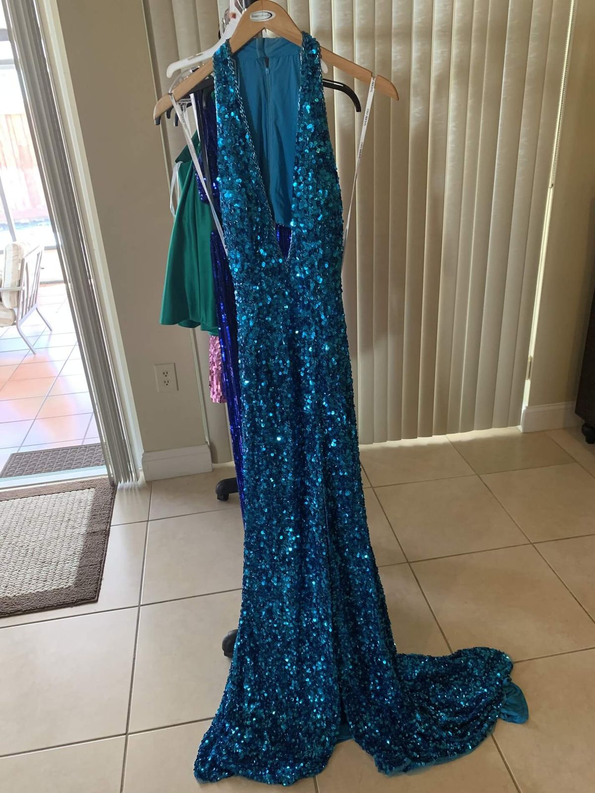 Sherri Hill Blue Size 0 Turquoise Tall Height Side slit Dress on Queenly