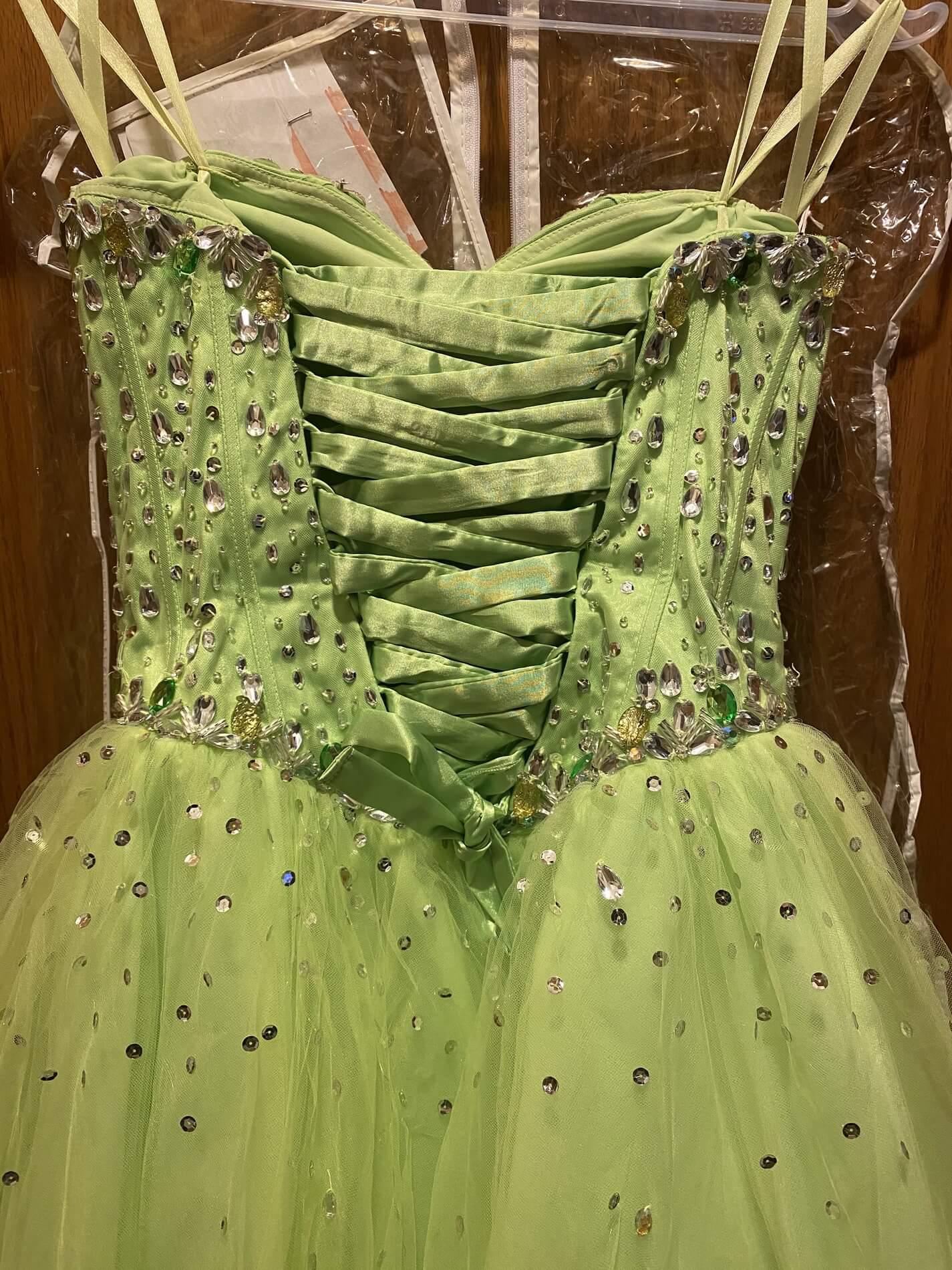 Paparazzi Size 8 Prom Strapless Sequined Lime Green Ball Gown on Queenly