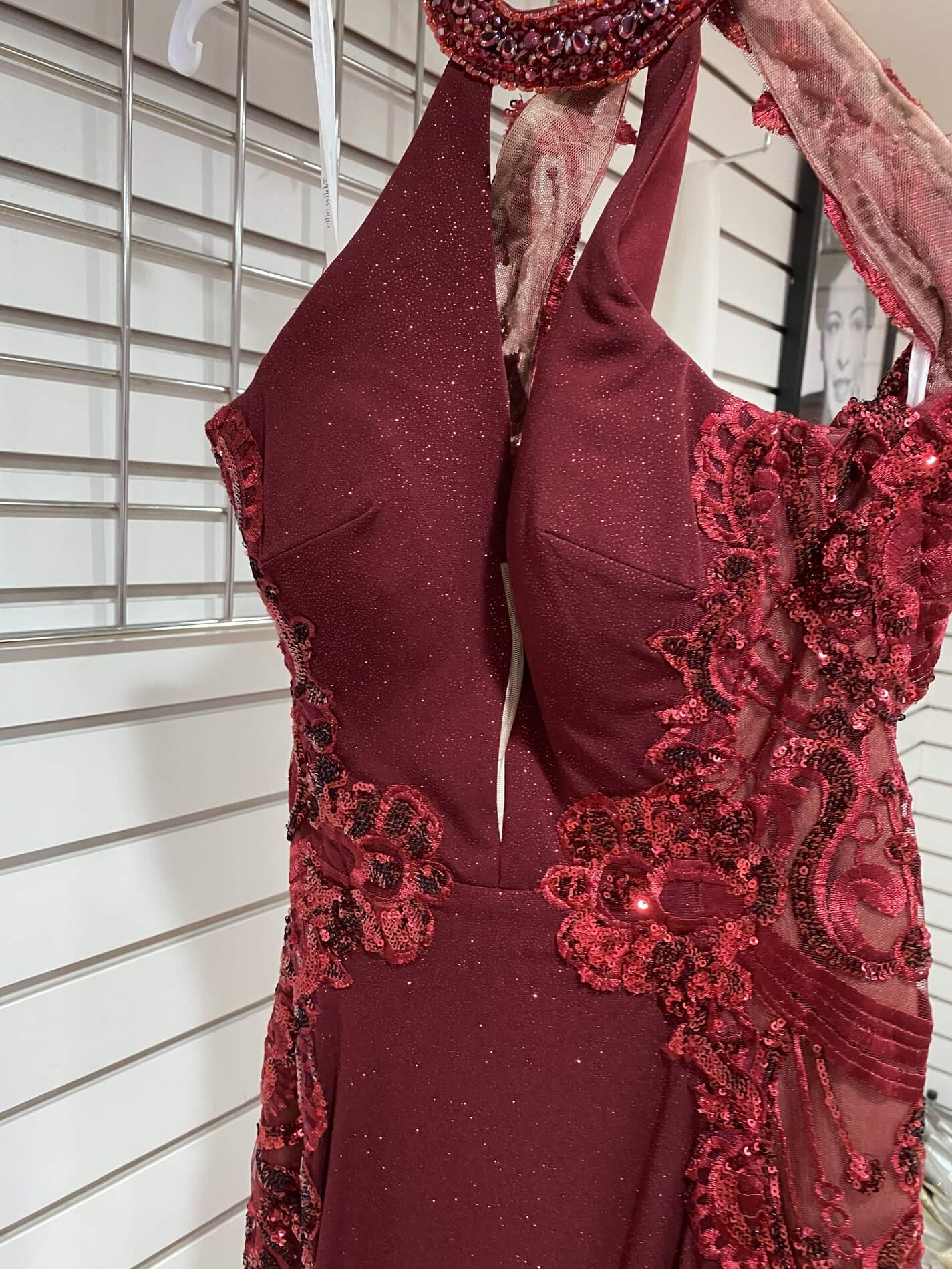 Size 2 Plunge Lace Burgundy Red Floor Length Maxi on Queenly